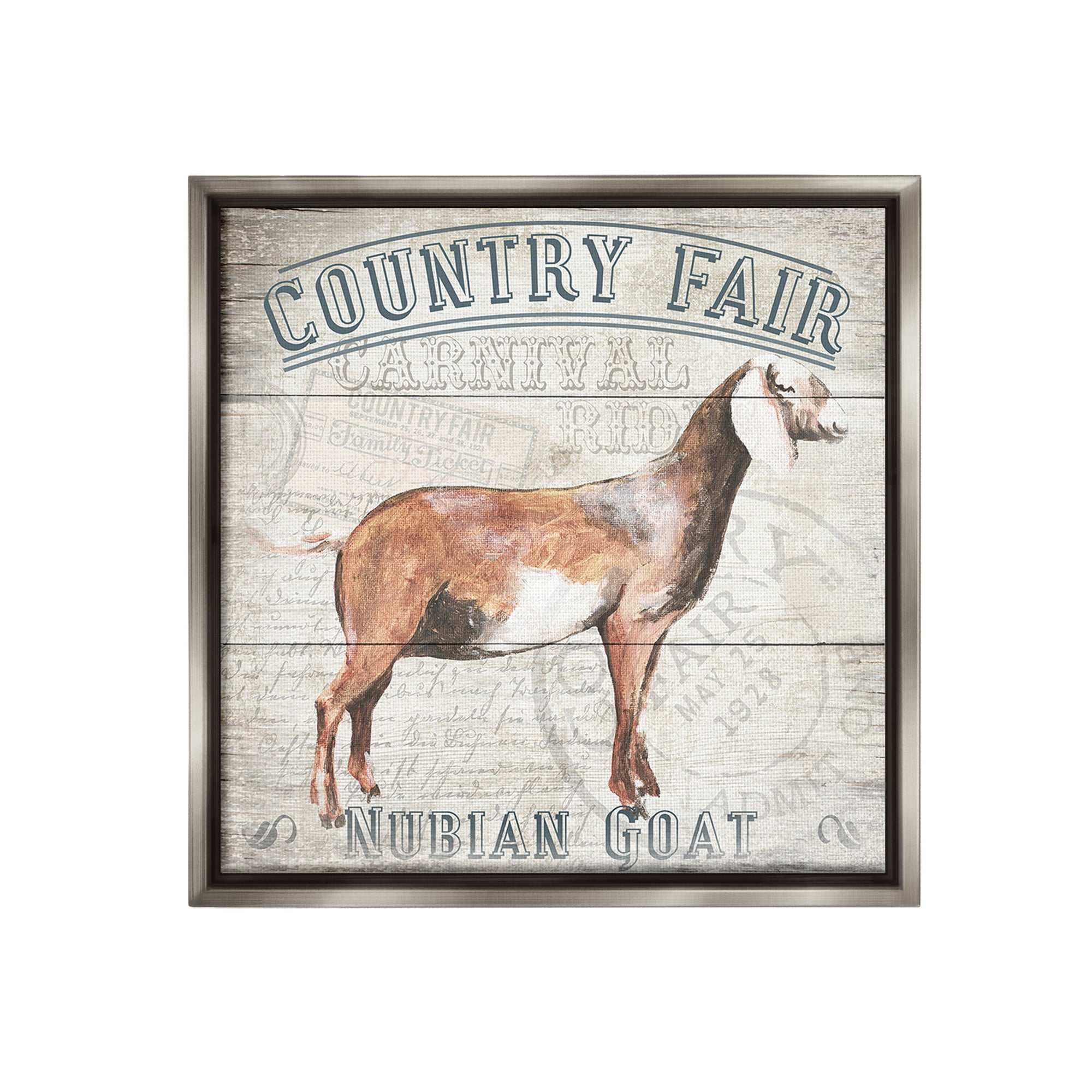 Stupell Industries Country Fair Goat Animals & Insects Painting Gray Floater Framed Canvas Art Print Wall Art, 18 x 18