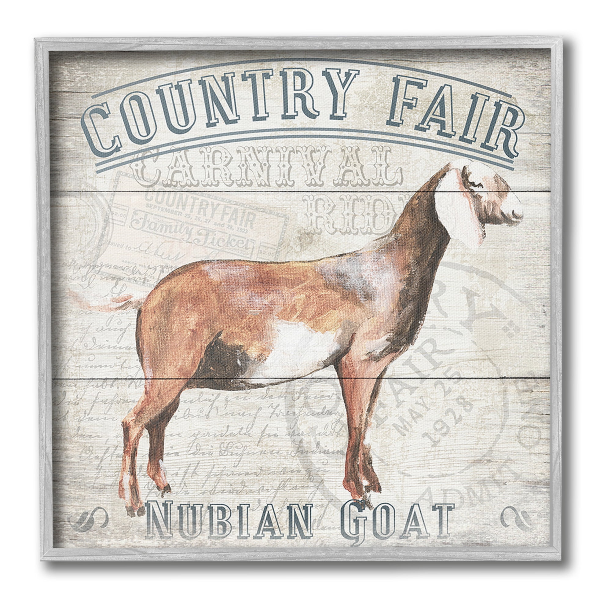 Stupell Industries Country Fair Goat Animals & Insects Painting Gray Framed Art Print Wall Art, 24 x 24