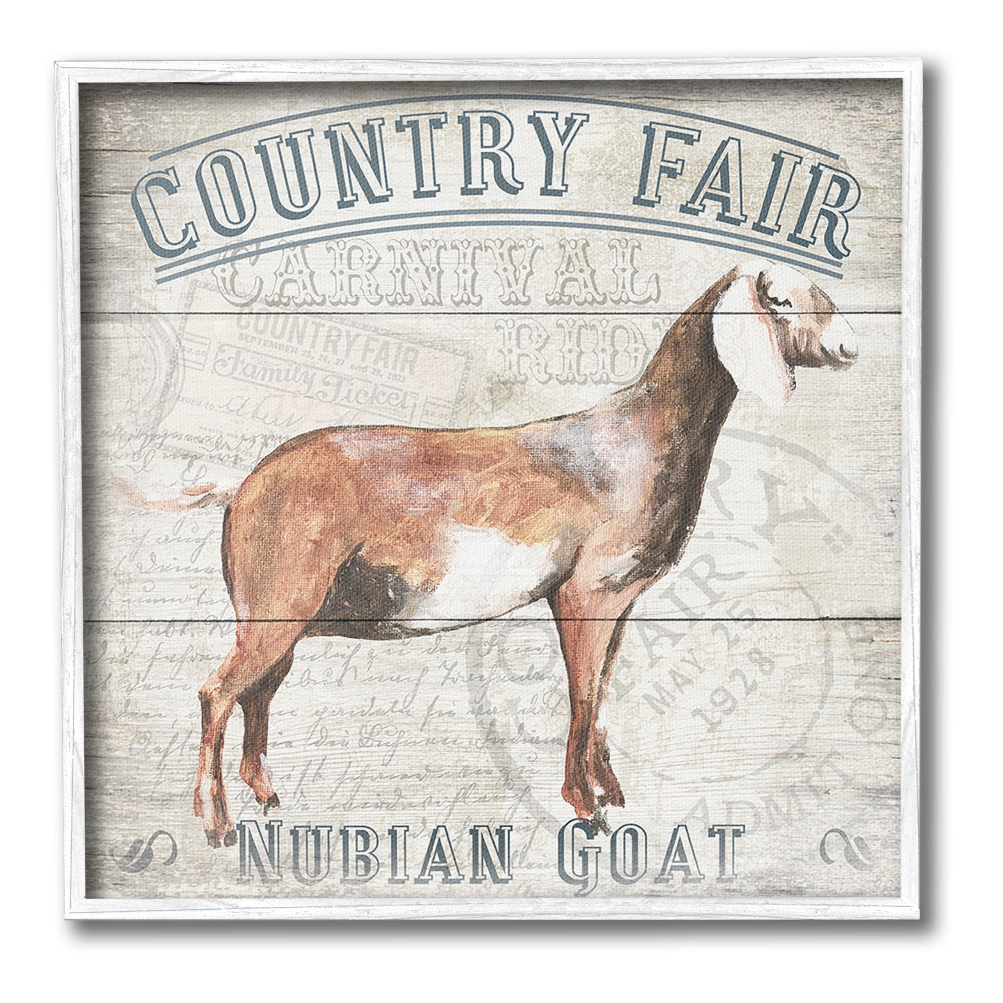 Stupell Industries Country Fair Goat Animals & Insects Painting White Framed Art Print Wall Art, 24 x 24