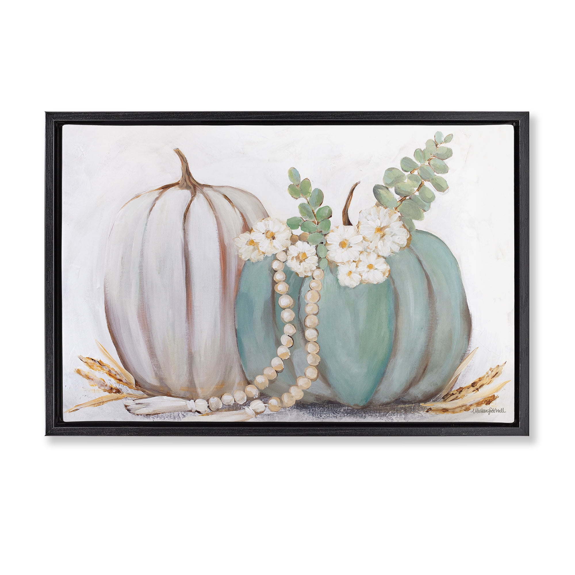 Stupell Industries Country Fall Pumpkins Botanical & Floral Painting Black Floater Framed Canvas Art Print Wall Art, 31 x 21