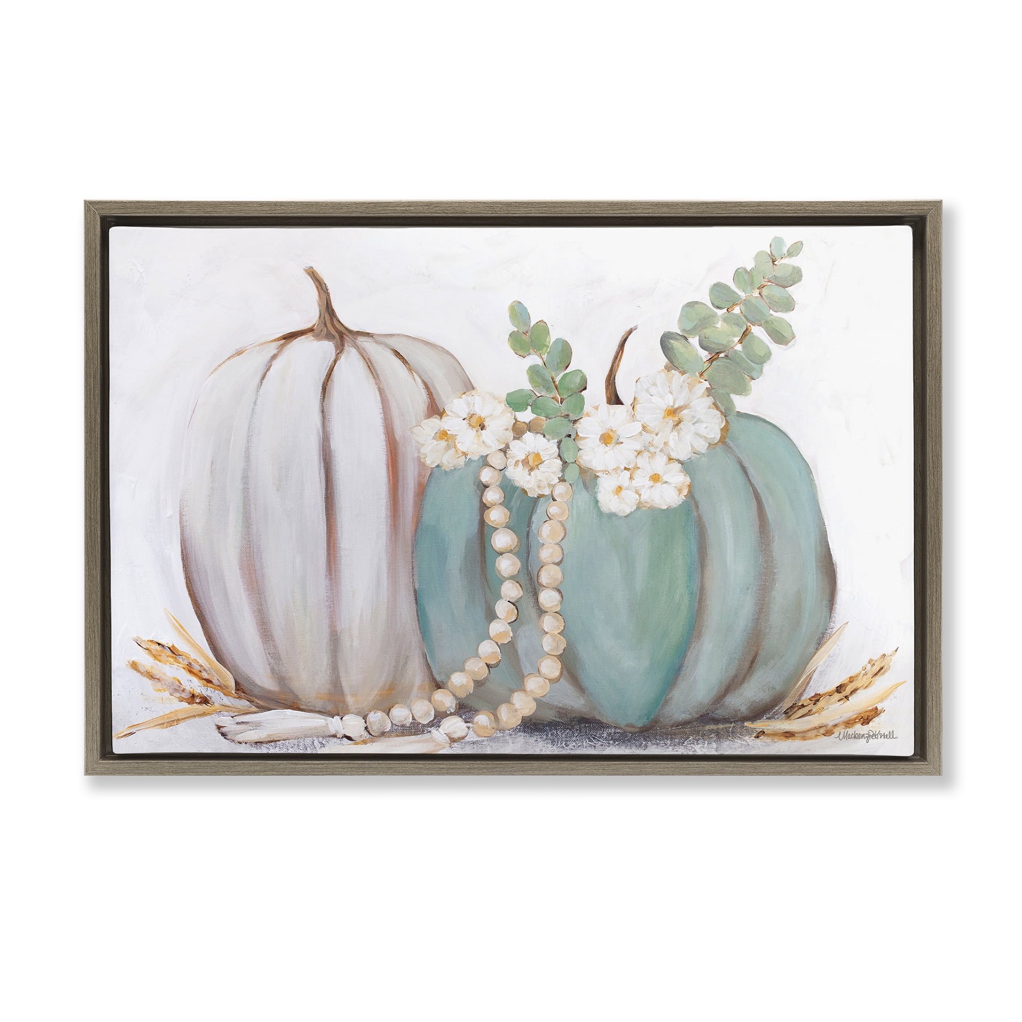 Stupell Industries Country Fall Pumpkins Botanical & Floral Painting Brown Floater Framed Canvas Art Print Wall Art, 25 x 17