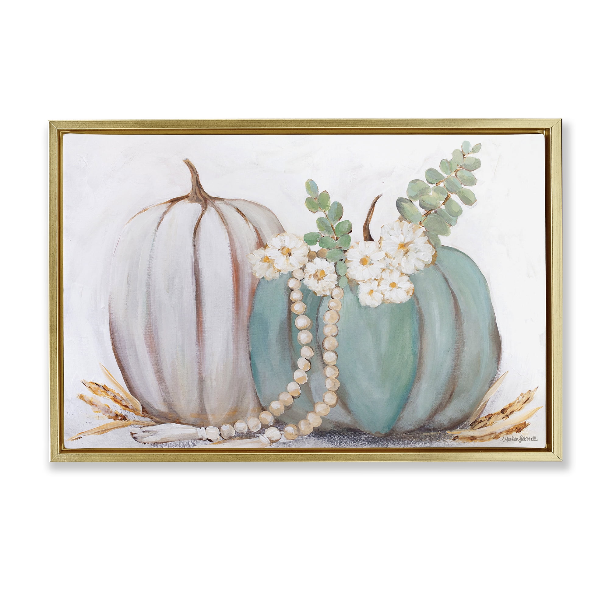 Stupell Industries Country Fall Pumpkins Botanical & Floral Painting Gold Floater Framed Canvas Art Print Wall Art, 31 x 21