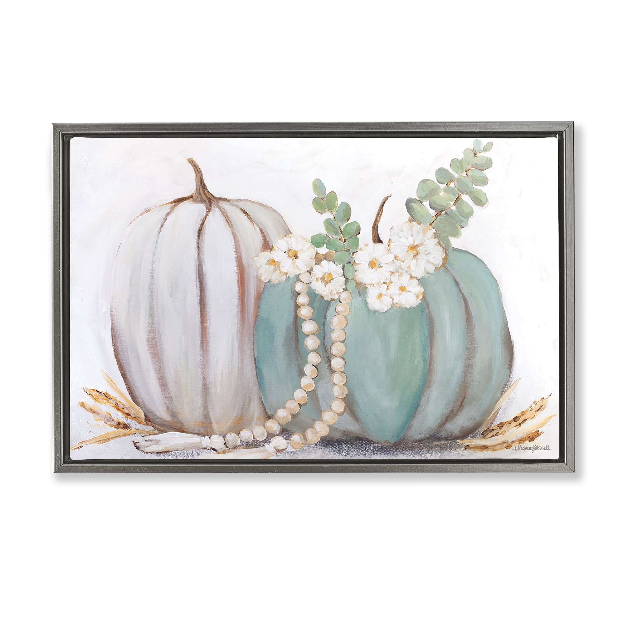 Stupell Industries Country Fall Pumpkins Botanical & Floral Painting Gray Floater Framed Canvas Art Print Wall Art, 25 x 17