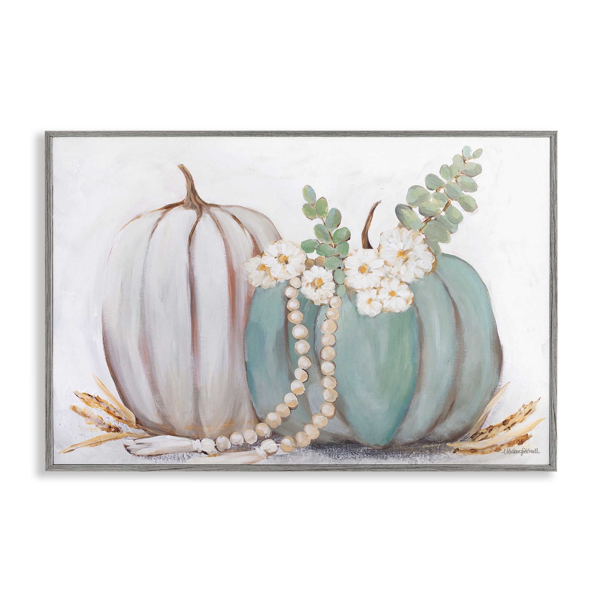Stupell Industries Country Fall Pumpkins Botanical & Floral Painting Gray Framed Art Print Wall Art, 30 x 20
