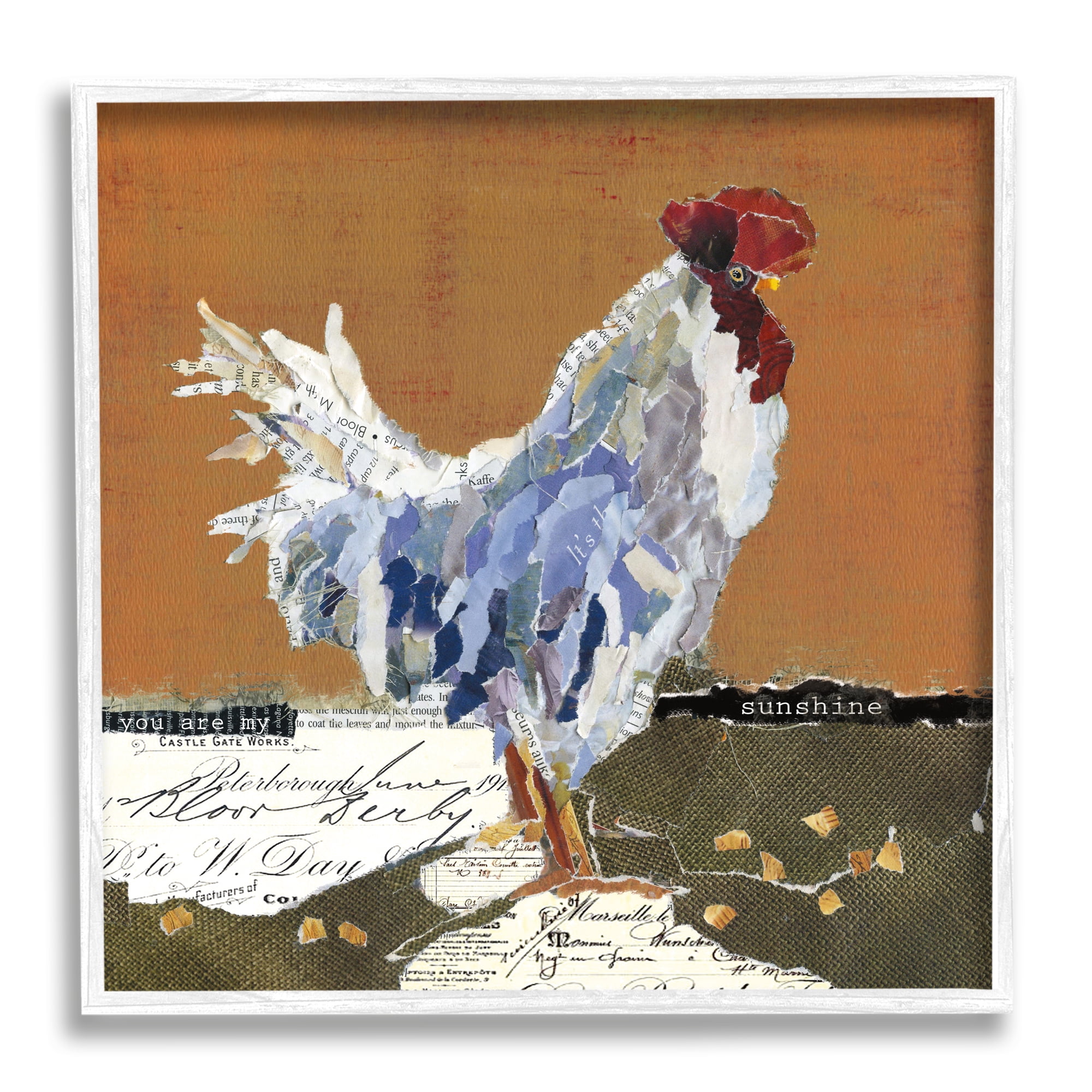 Stupell Industries Country Farm Chicken Collage My Sunshine Sentiment Animals & Insects Painting White Framed Art Print Wall Art, 12 x 12
