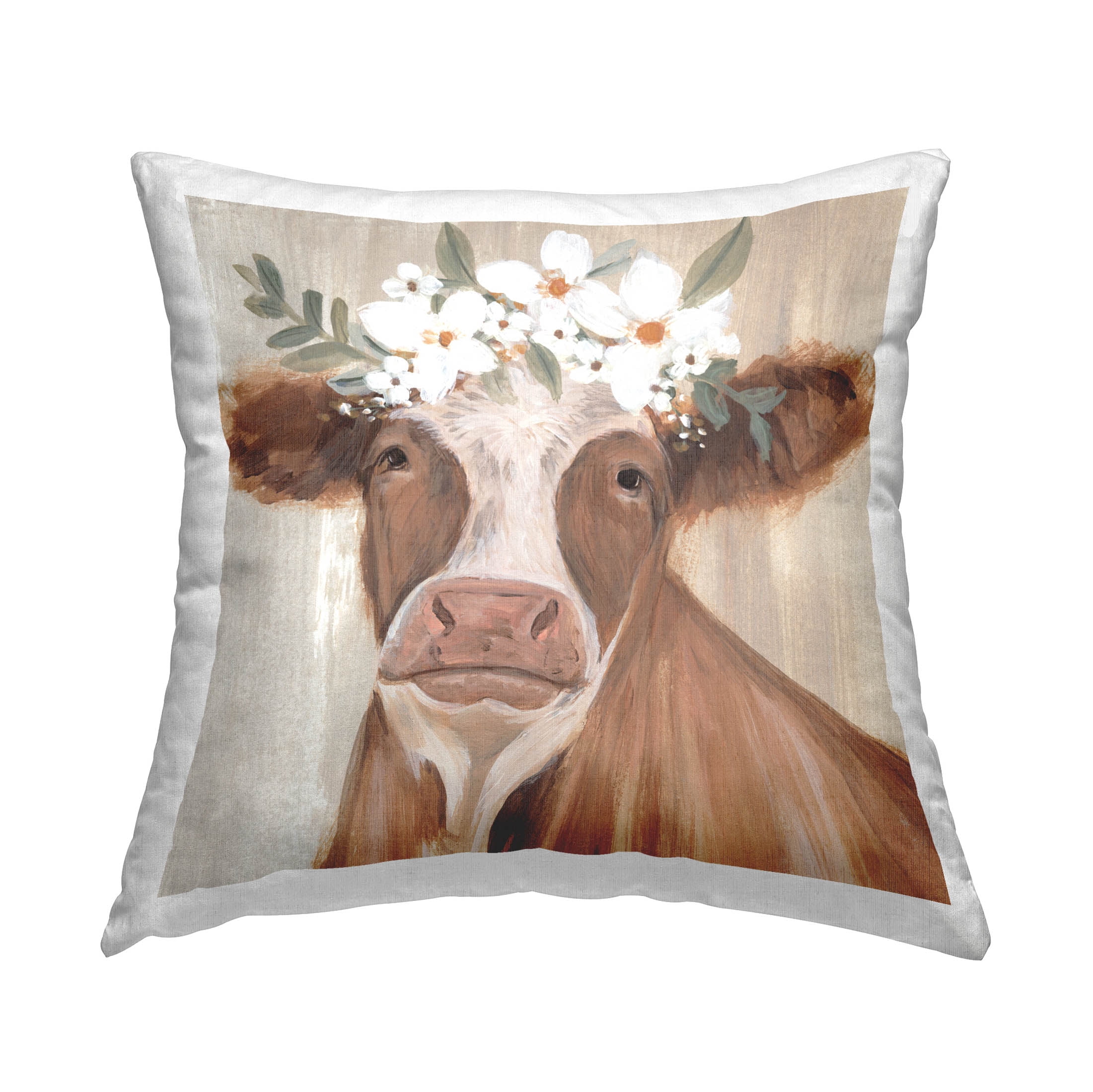 Stupell Industries Country Farm Cow Daisies Printed Throw Pillow Design by Annie Warren