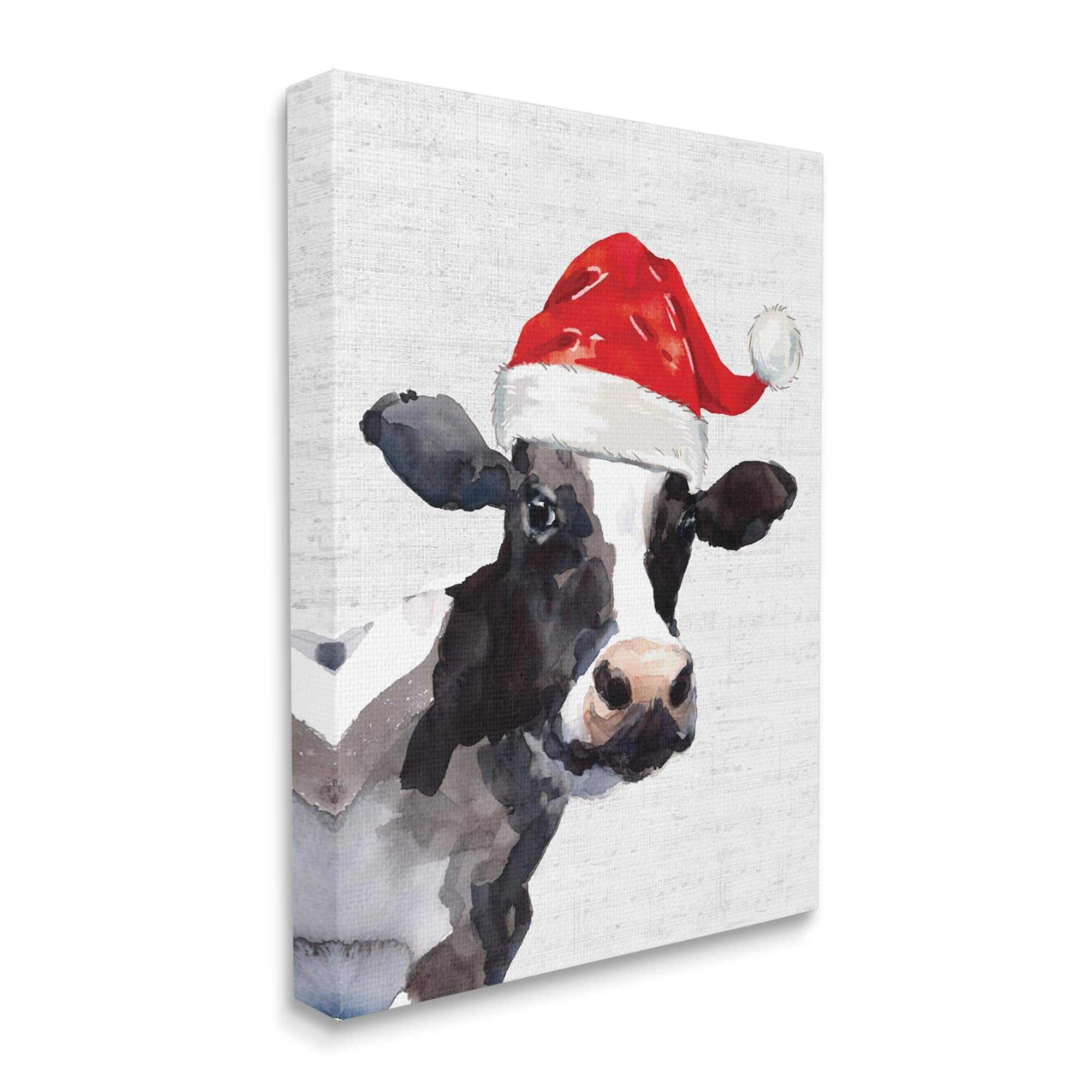 Stupell Industries Country Farm Cow Red Santa Clause Hat Holiday Painting Gallery Wrapped Canvas Art Print Wall Art, 36 x 48