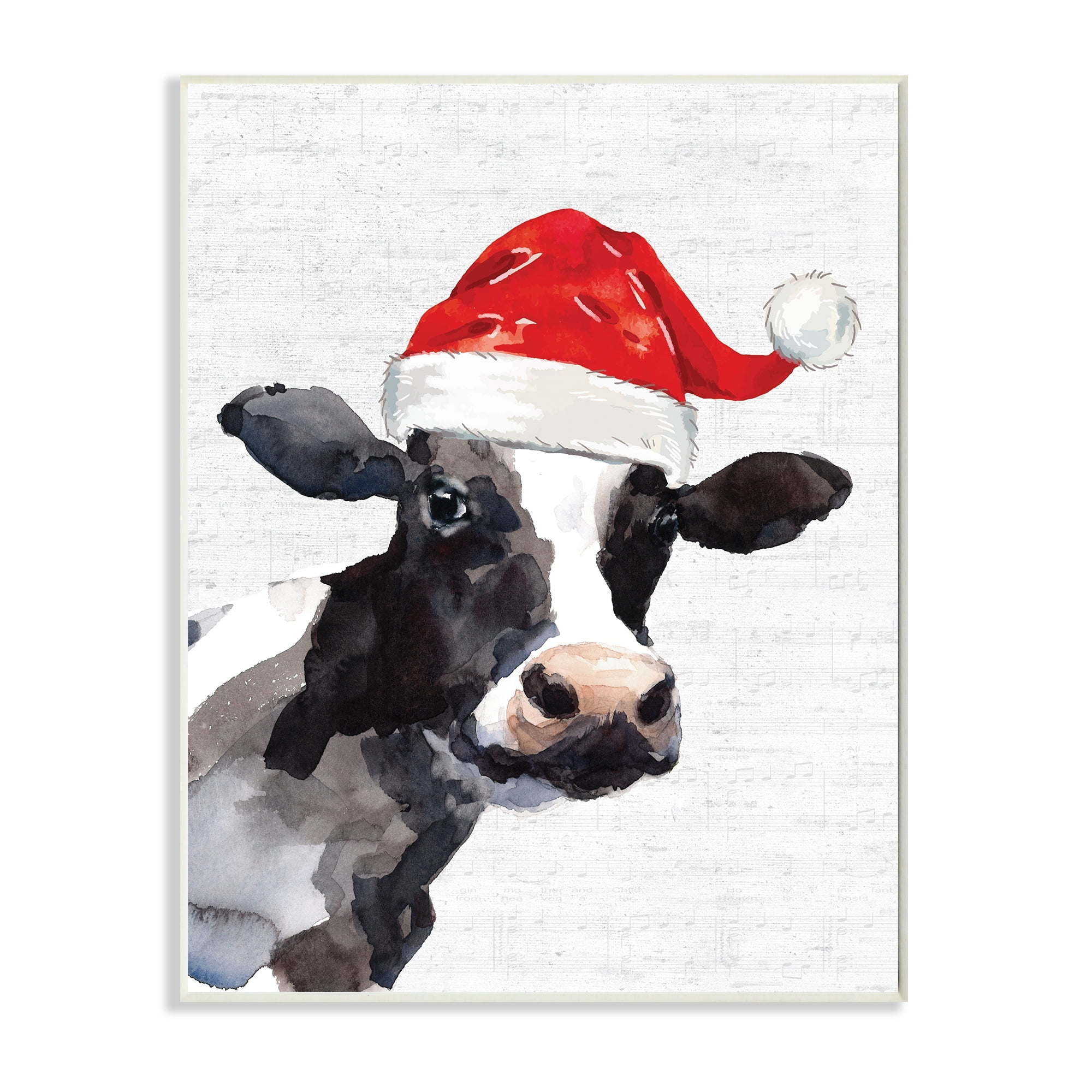 Stupell Industries Country Farm Cow Red Santa Clause Hat Holiday Painting Wall Plaque Art Print Wall Art, 10 x 15