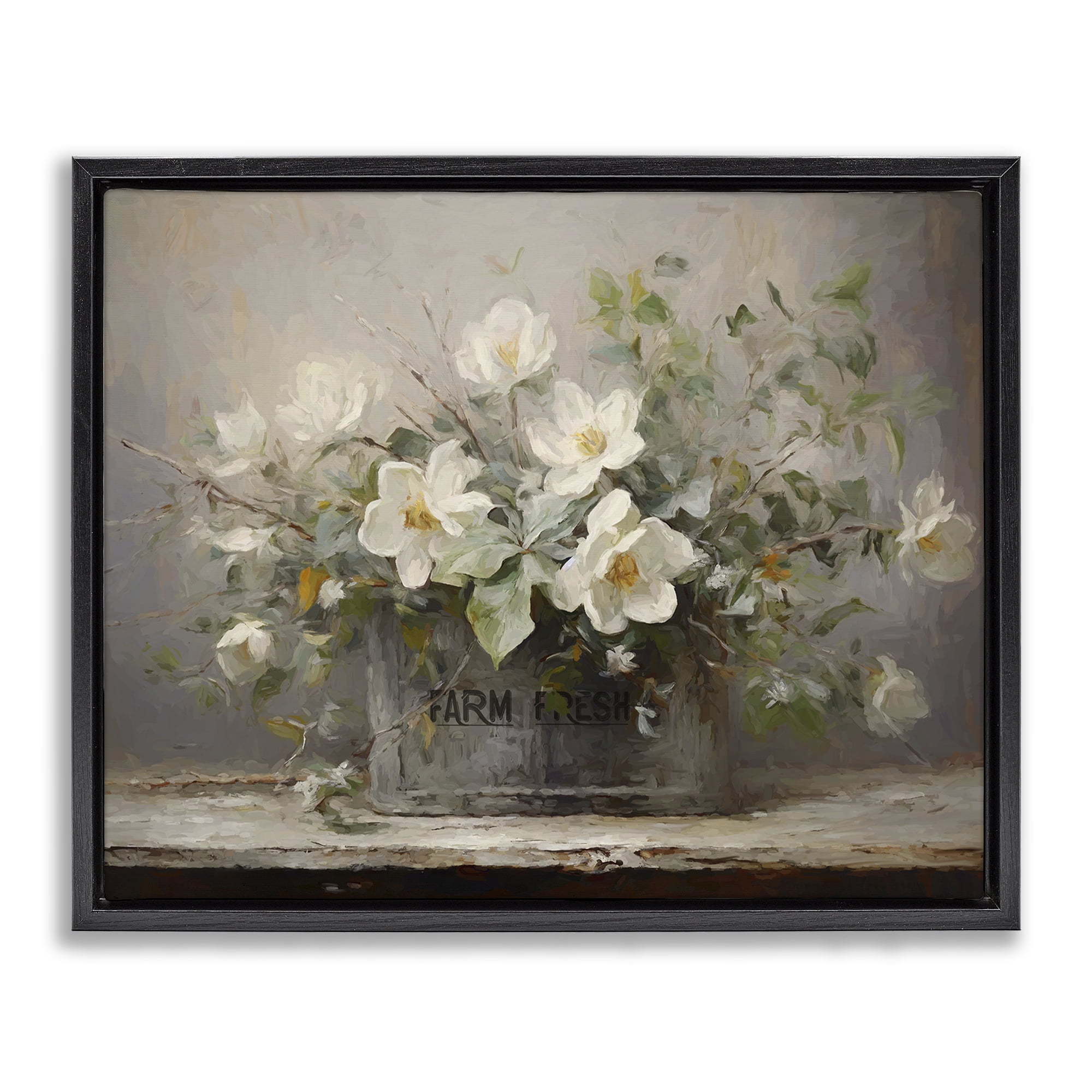 Stupell Industries Country Farm Florals Botanical & Floral Painting Black Floater Framed Art Print Wall Art, 21 x 17