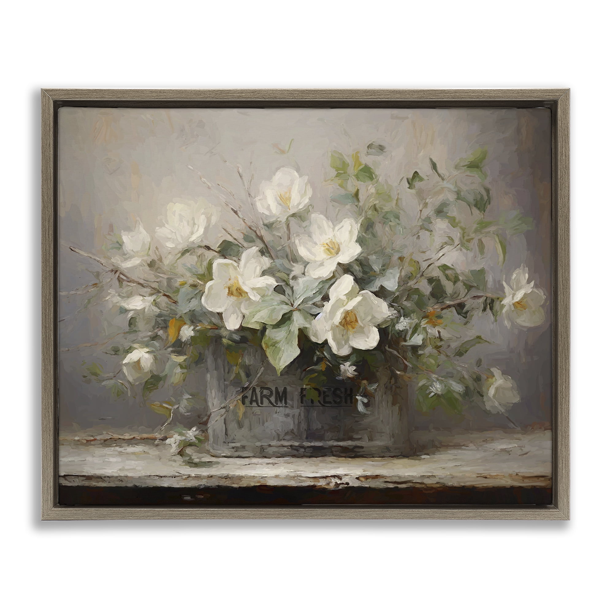 Stupell Industries Country Farm Florals Botanical & Floral Painting Brown Floater Framed Art Print Wall Art, 21 x 17