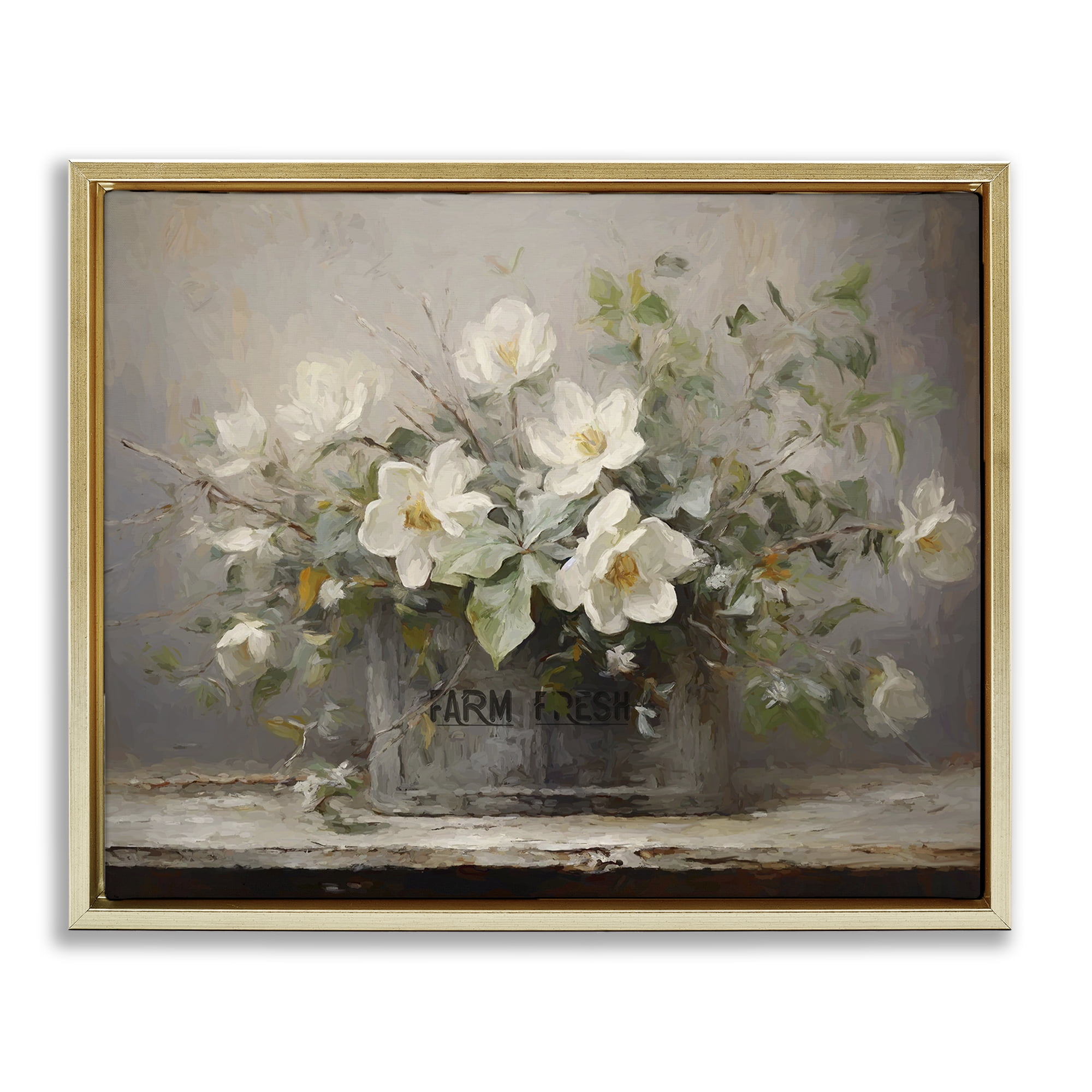 Stupell Industries Country Farm Florals Botanical & Floral Painting Gold Floater Framed Art Print Wall Art, 31 x 25