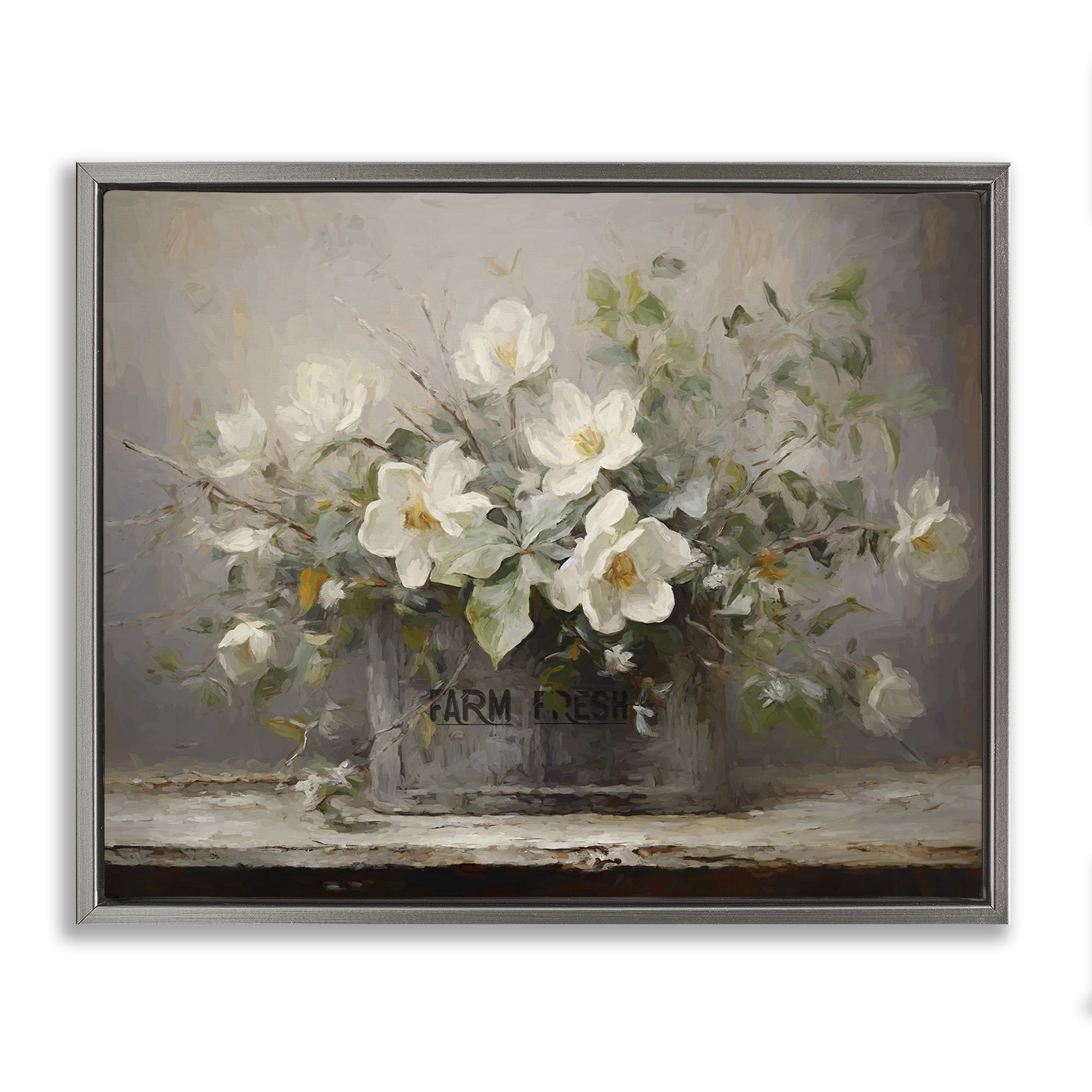 Stupell Industries Country Farm Florals Botanical & Floral Painting Gray Floater Framed Art Print Wall Art, 31 x 25