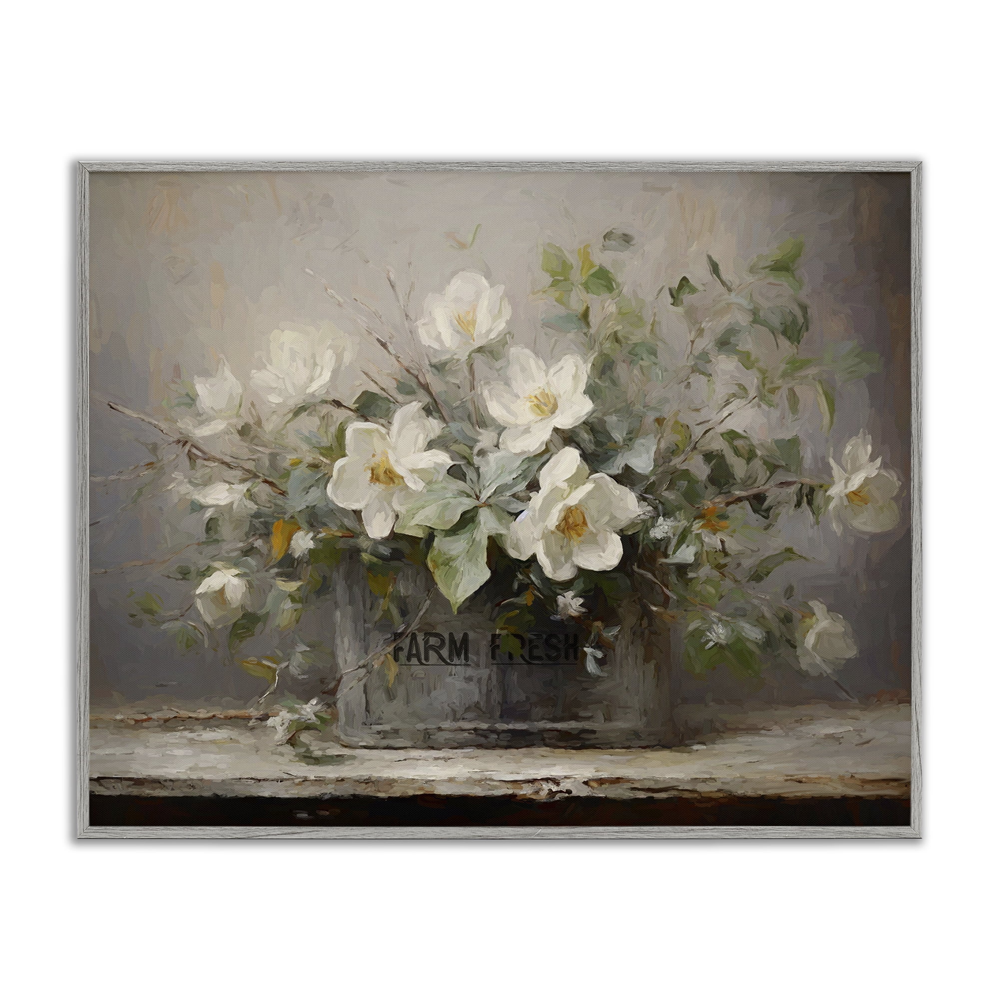Stupell Industries Country Farm Florals Botanical & Floral Painting Gray Framed Art Print Wall Art, 14 x 11