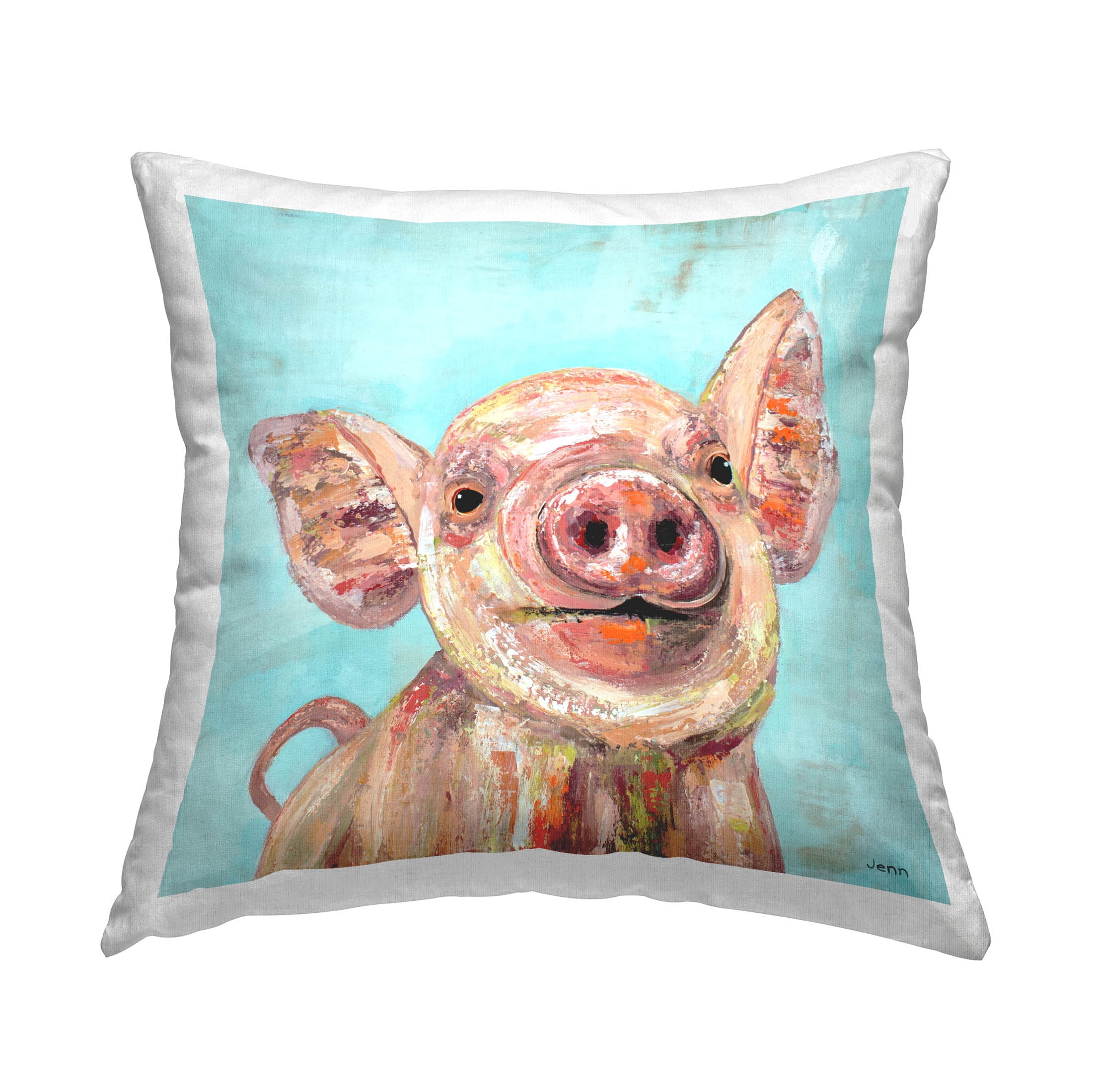 Stupell Industries Country Farm Pig Blue Portrait Printed Throw Pillow Design by Jen Seeley
