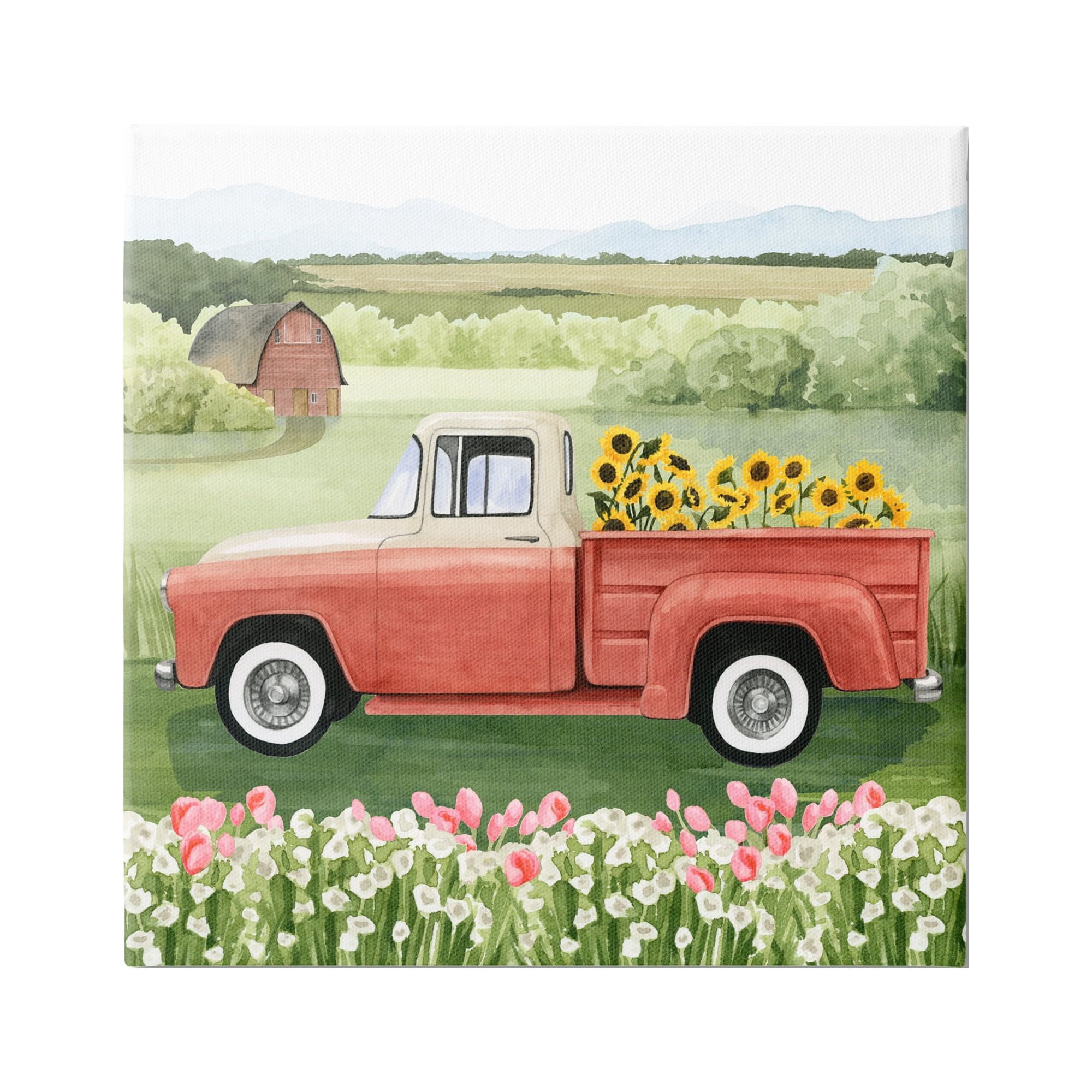 Stupell Industries Country Farm Truck Sunflower Bunches Blooming Meadow Painting Gallery Wrapped Canvas Print Wall Art, Design by Grace Popp