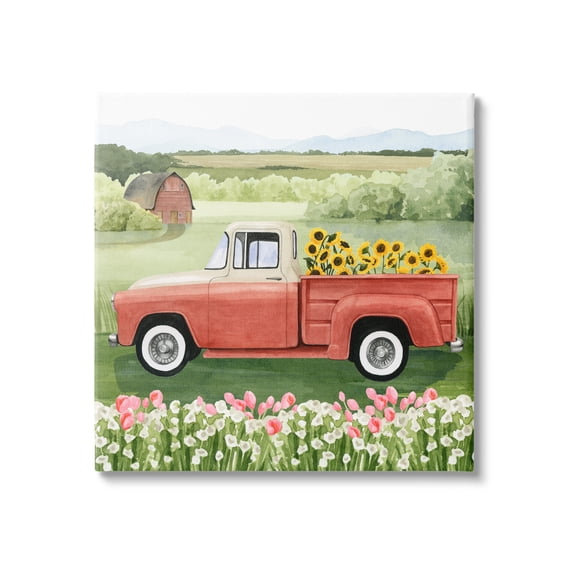 Stupell Industries Country Farm Truck Sunflower Bunches Blooming Meadow Painting Gallery Wrapped Canvas Print Wall Art, Design by Grace Popp