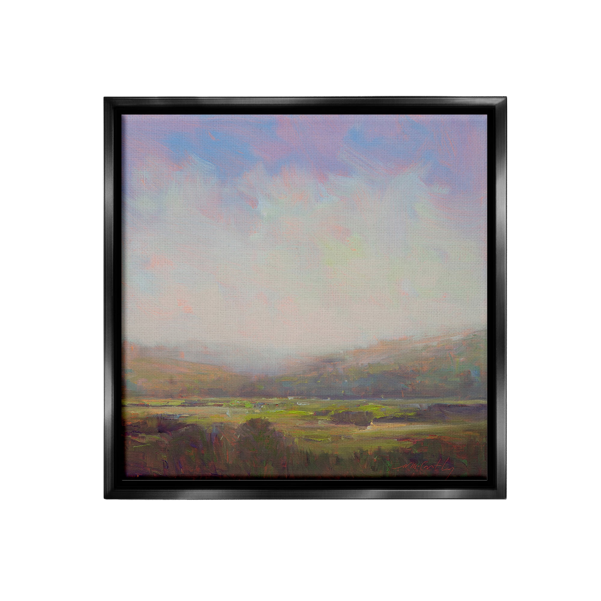 Stupell Industries Country Field & Purple Sky Landscape Painting Black Floater Framed Canvas Art Print Wall Art, 25 x 25