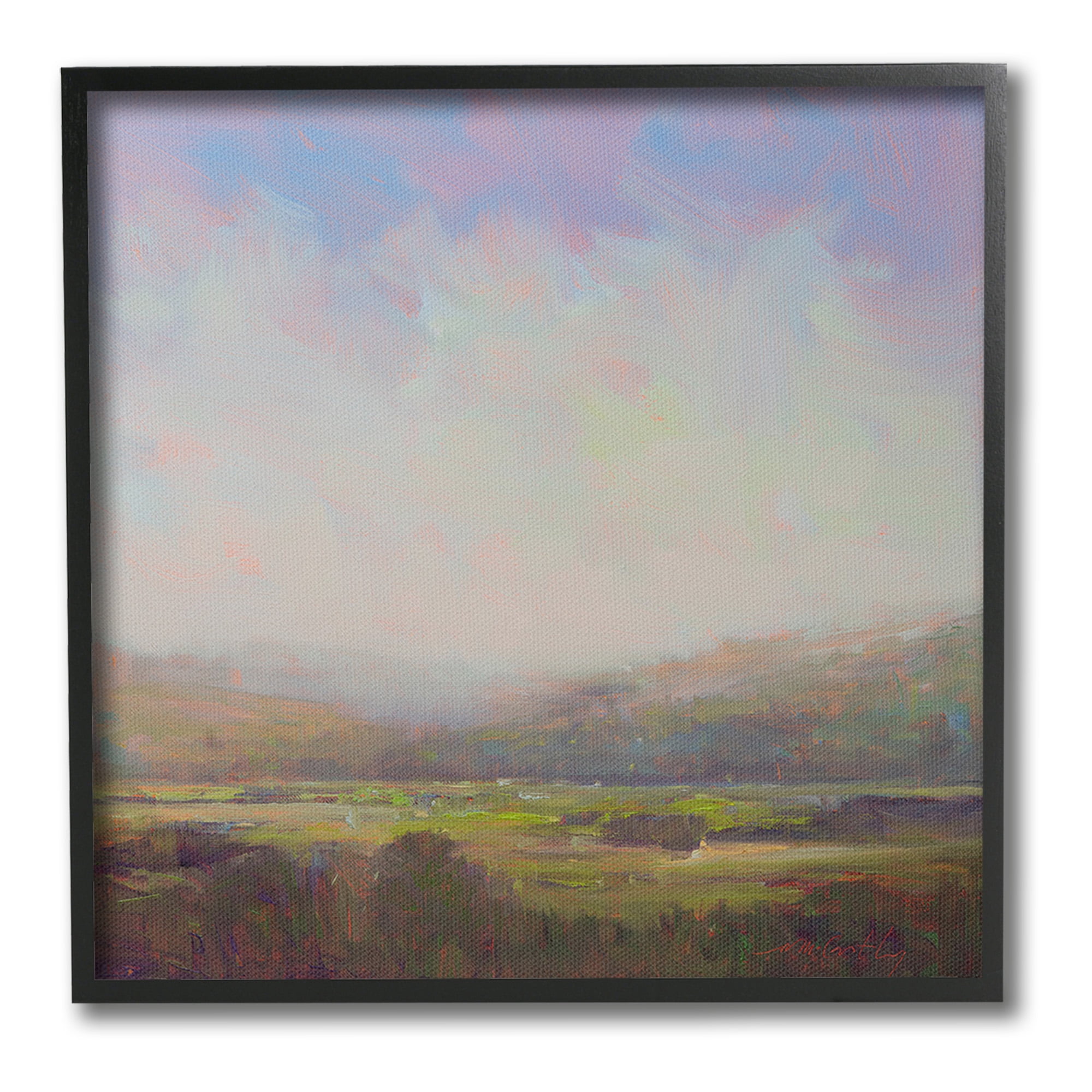 Stupell Industries Country Field & Purple Sky Landscape Painting Black Framed Art Print Wall Art, 24 x 24