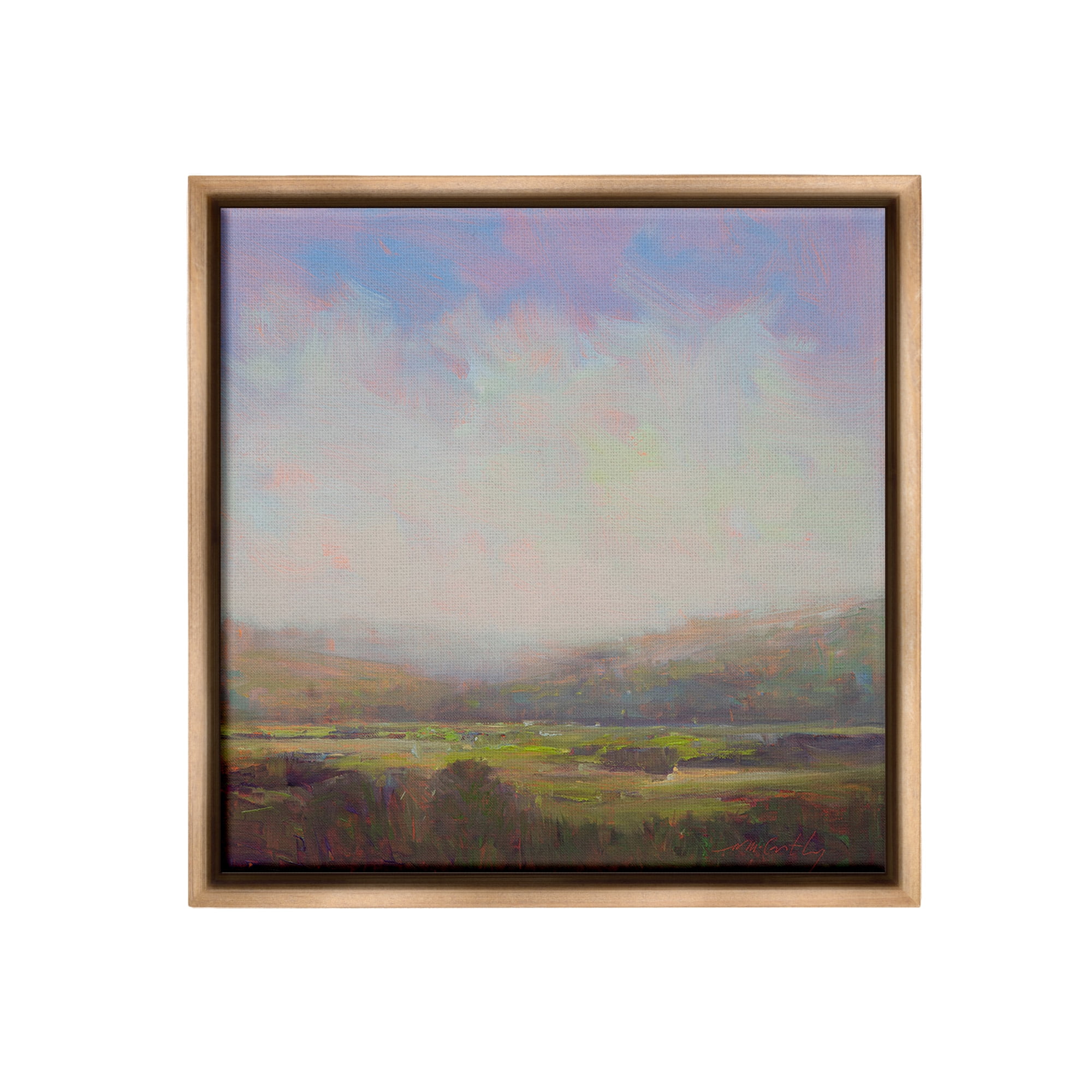Stupell Industries Country Field & Purple Sky Landscape Painting Brown Floater Framed Canvas Art Print Wall Art, 18 x 18