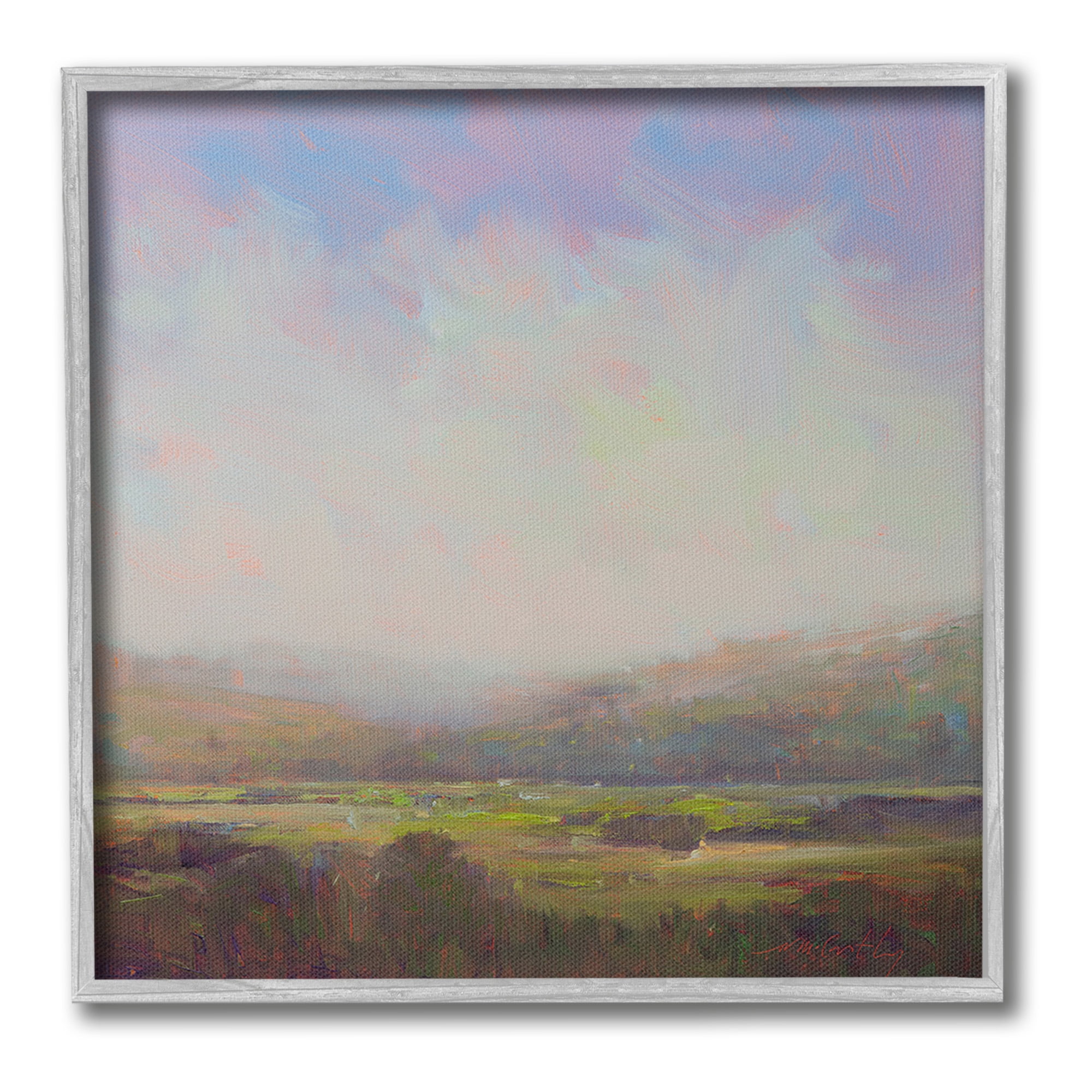 Stupell Industries Country Field & Purple Sky Landscape Painting Gray Framed Art Print Wall Art, 12 x 12