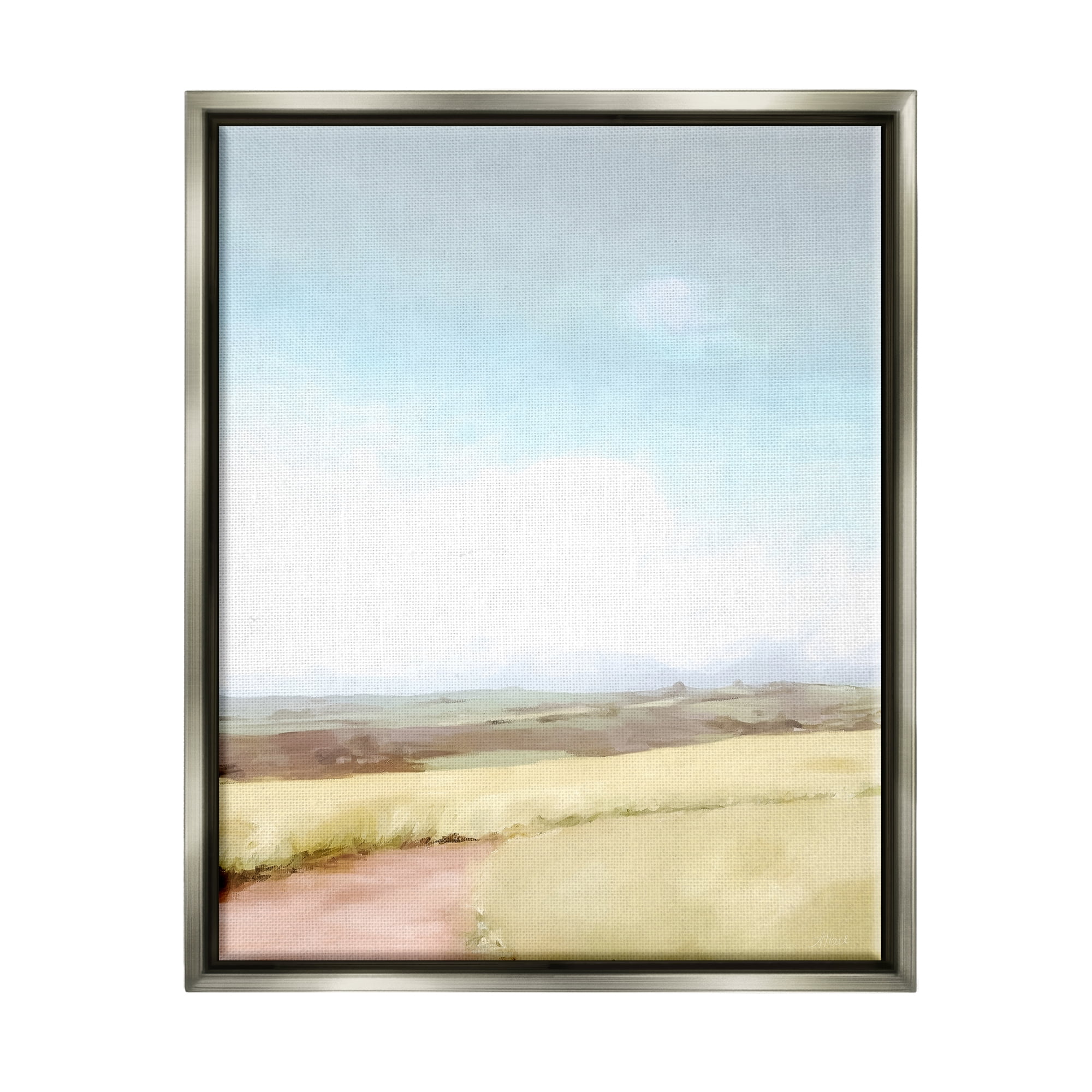 Stupell Industries Country Field Trail Nature Painting Gray Floater Framed Art Print Wall Art, 25 x 31