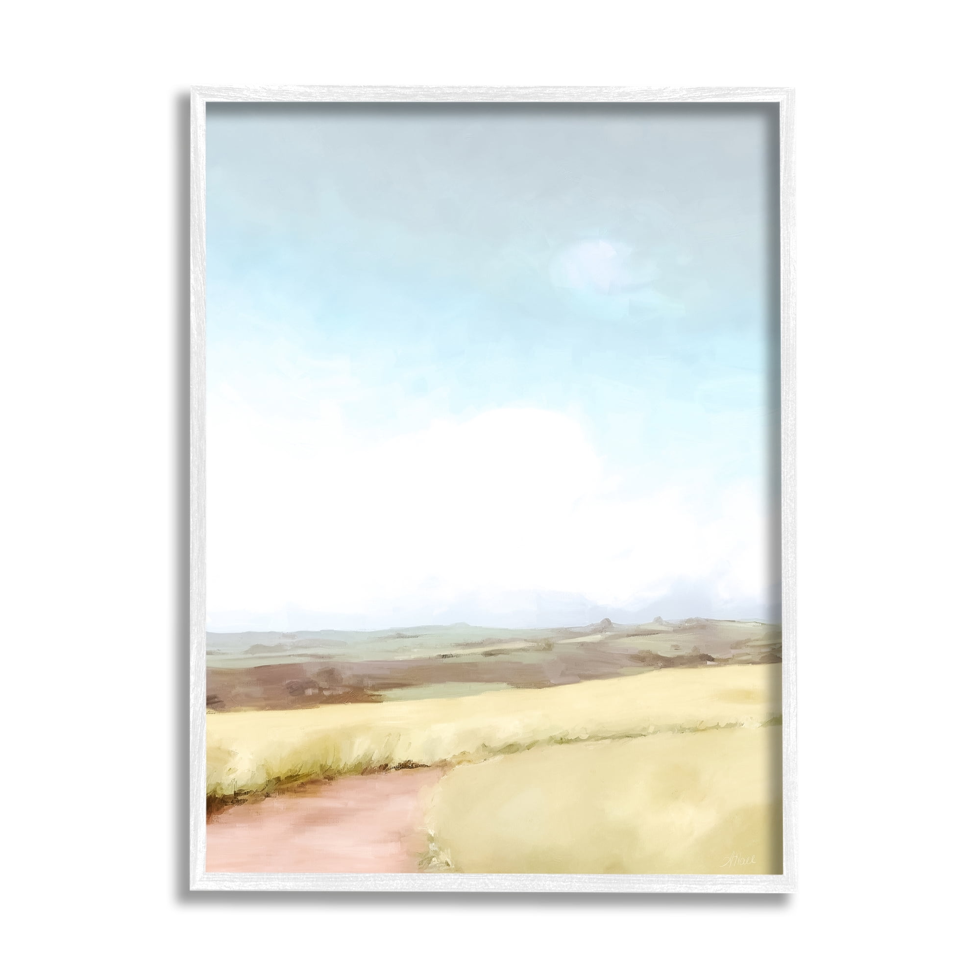 Stupell Industries Country Field Trail Nature Painting White Framed Art Print Wall Art, 16 x 20