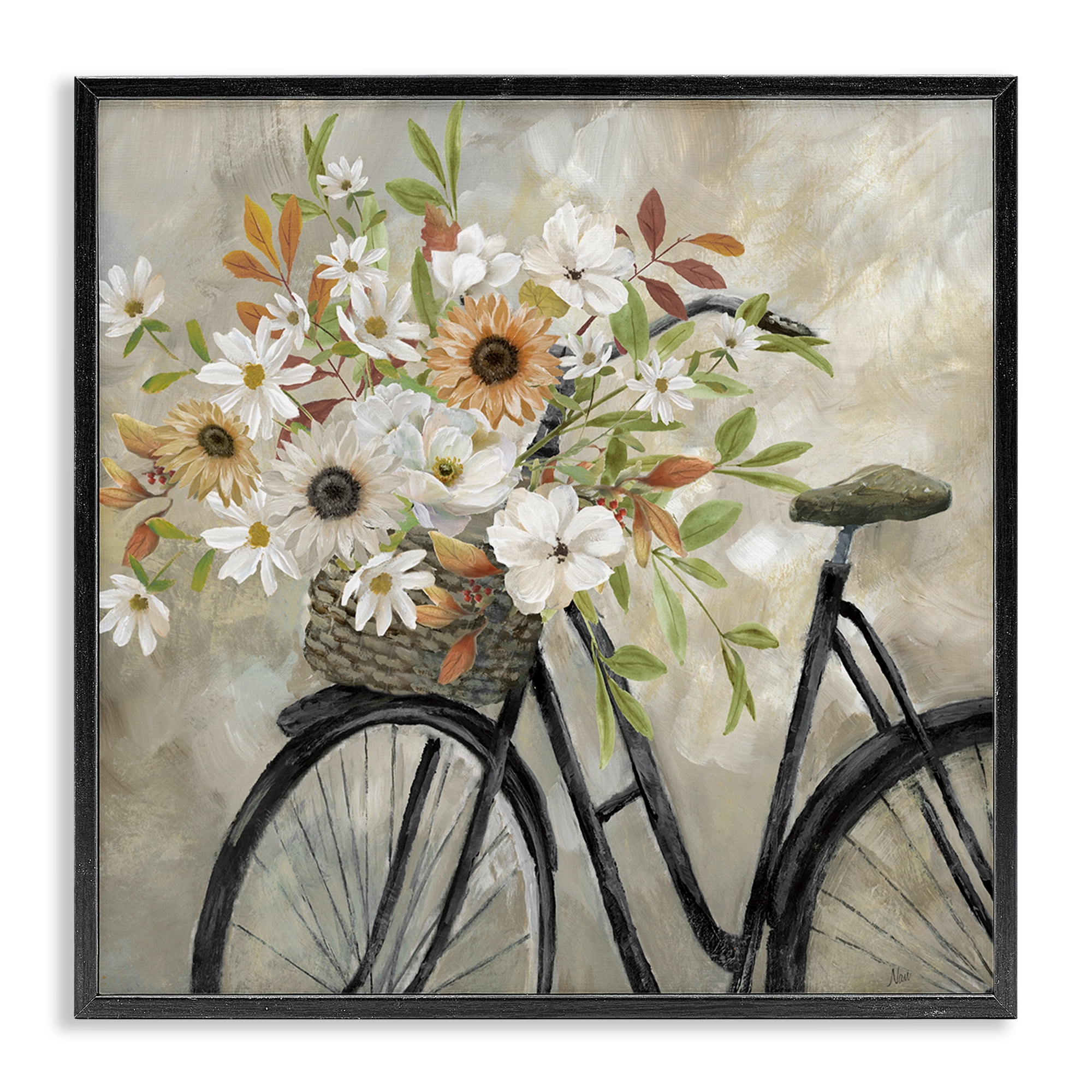 Stupell Industries Country Floral Bicycle Plants & Flowers Painting Black Framed Art Print Wall Art, 12 x 12