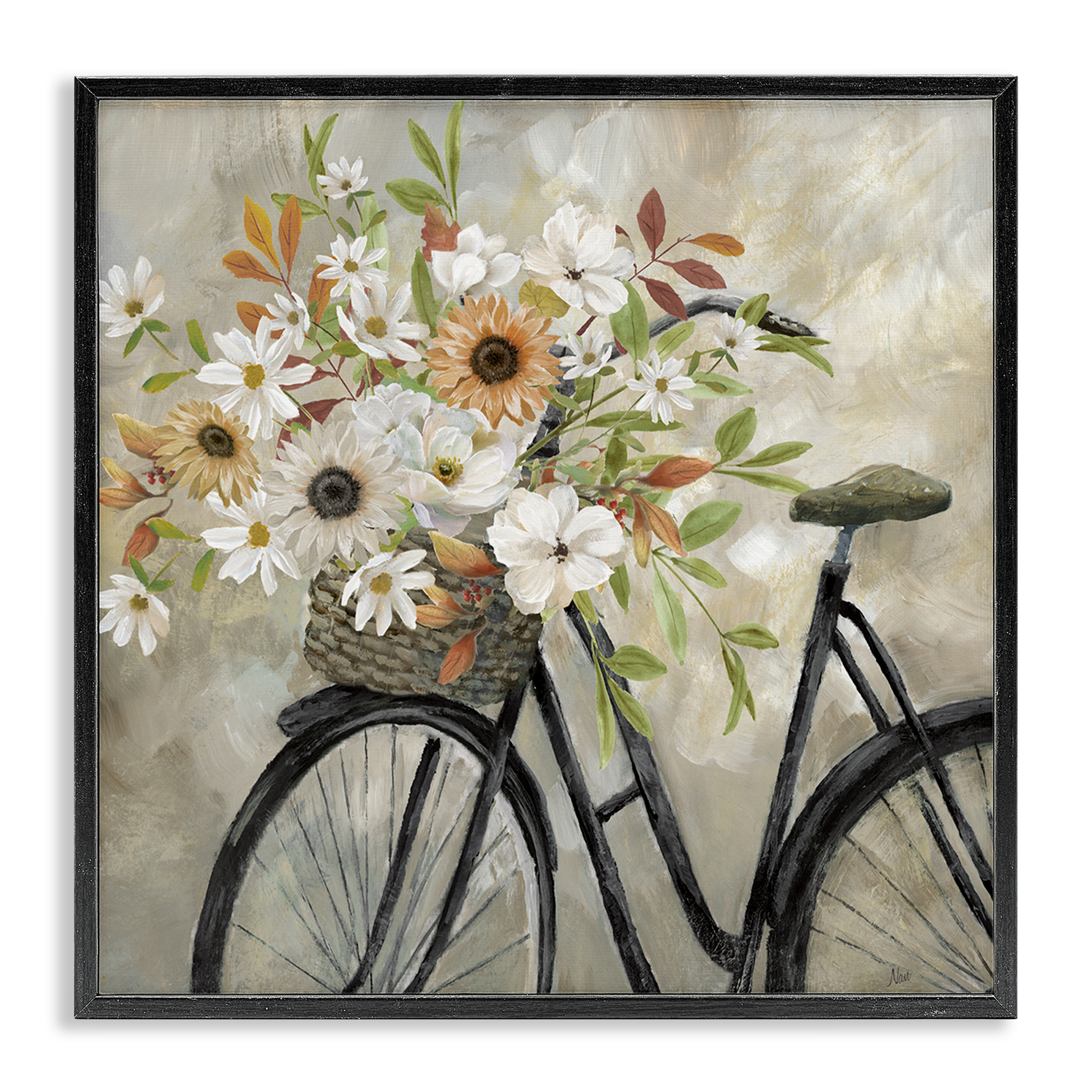 Stupell Industries Country Floral Bicycle Plants & Flowers Painting Black Framed Art Print Wall Art, 24 x 24