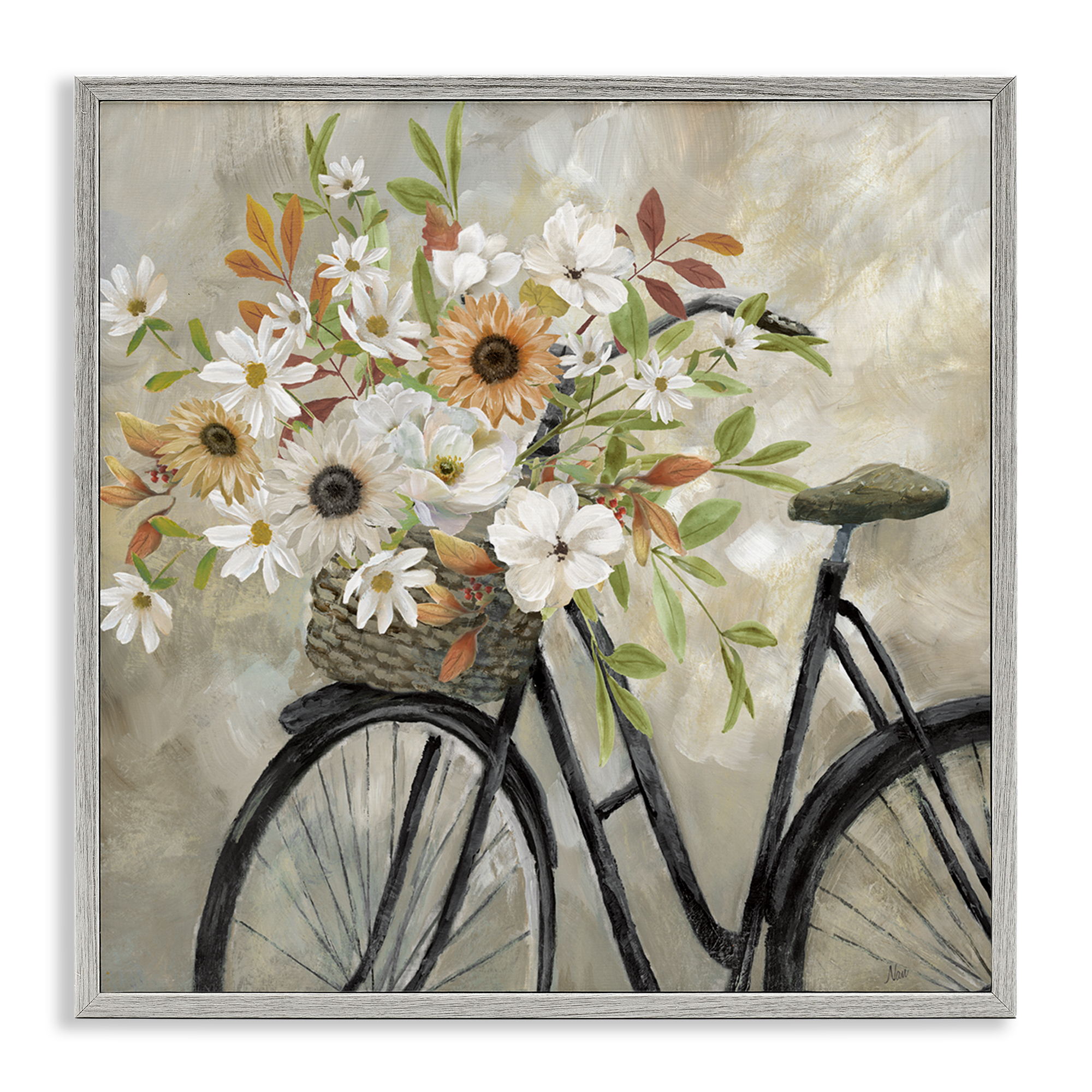 Stupell Industries Country Floral Bicycle Plants & Flowers Painting Gray Framed Art Print Wall Art, 24 x 24