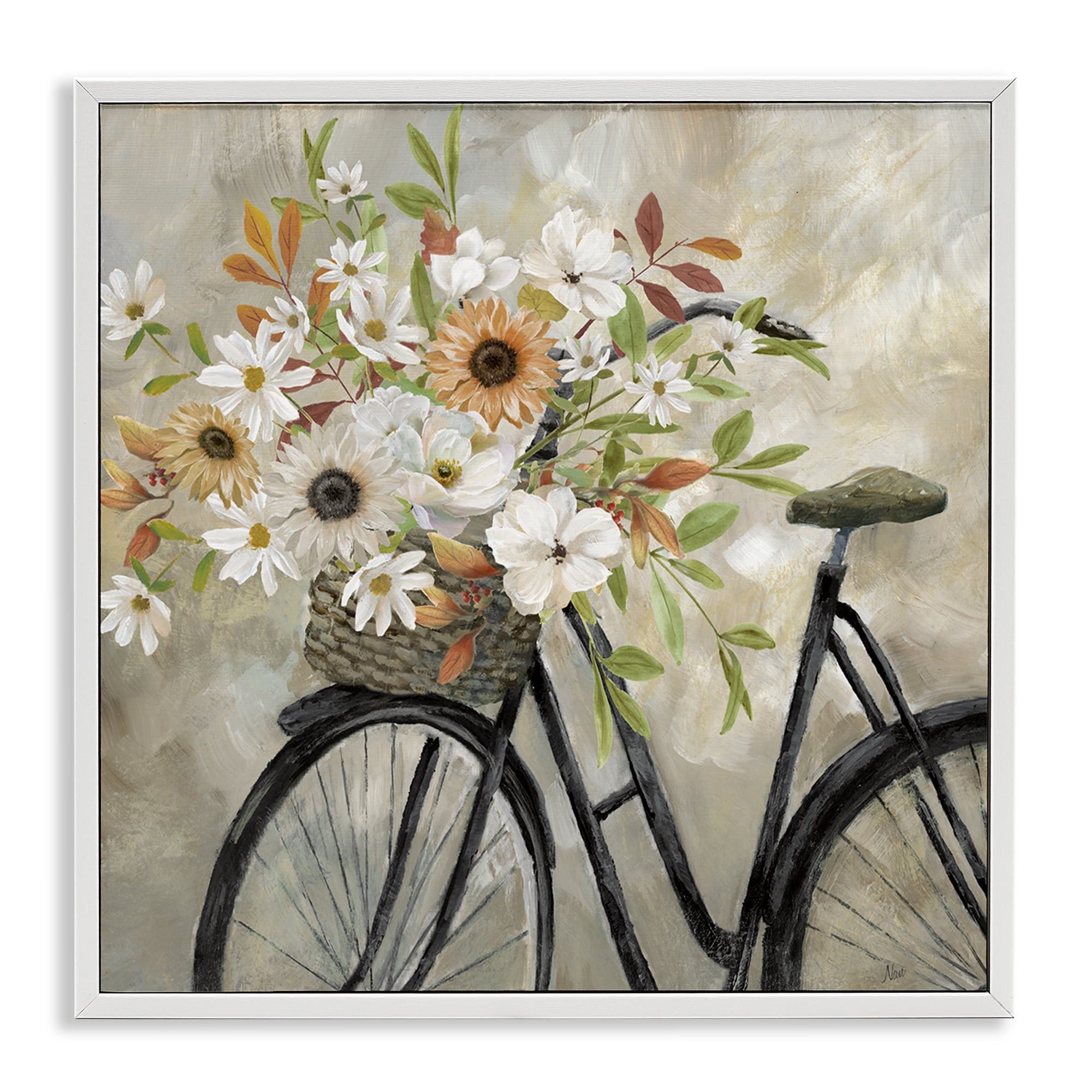 Stupell Industries Country Floral Bicycle Plants & Flowers Painting White Framed Art Print Wall Art, 12 x 12