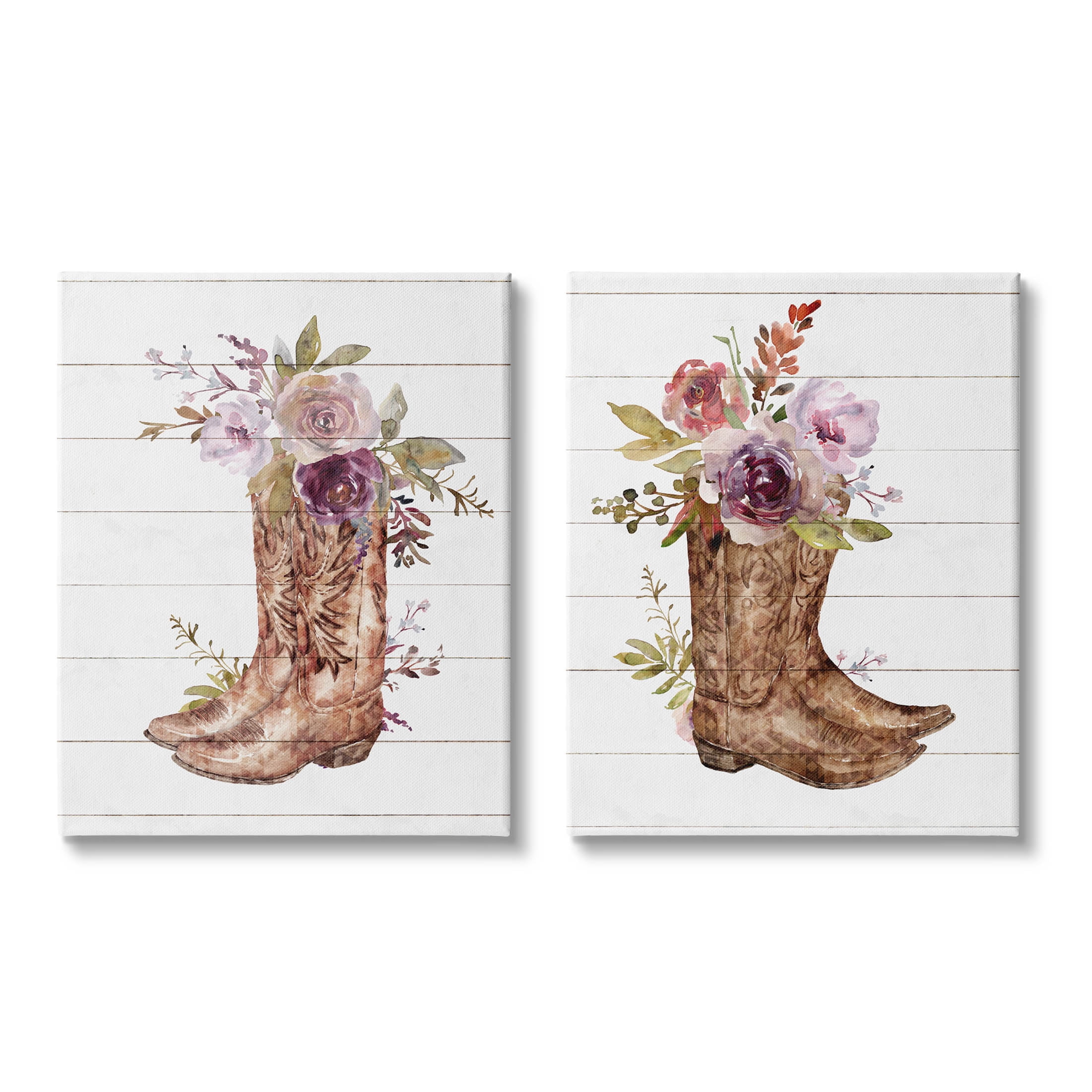 Stupell Industries Country Floral Boho Boots Graphic Art Gallery Wrapped Canvas Print Wall Art, Set of 2, Design by Nina Blue
