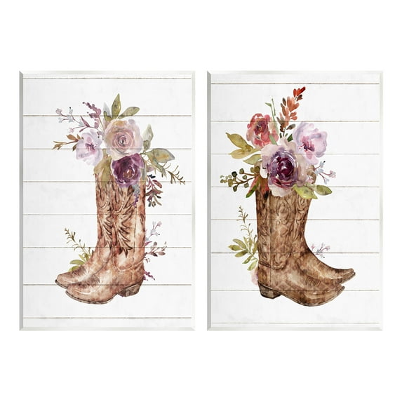 Stupell Industries Country Floral Boho Boots Graphic Art Unframed Art Print Wall Art, Set of 2, Design by Nina Blue