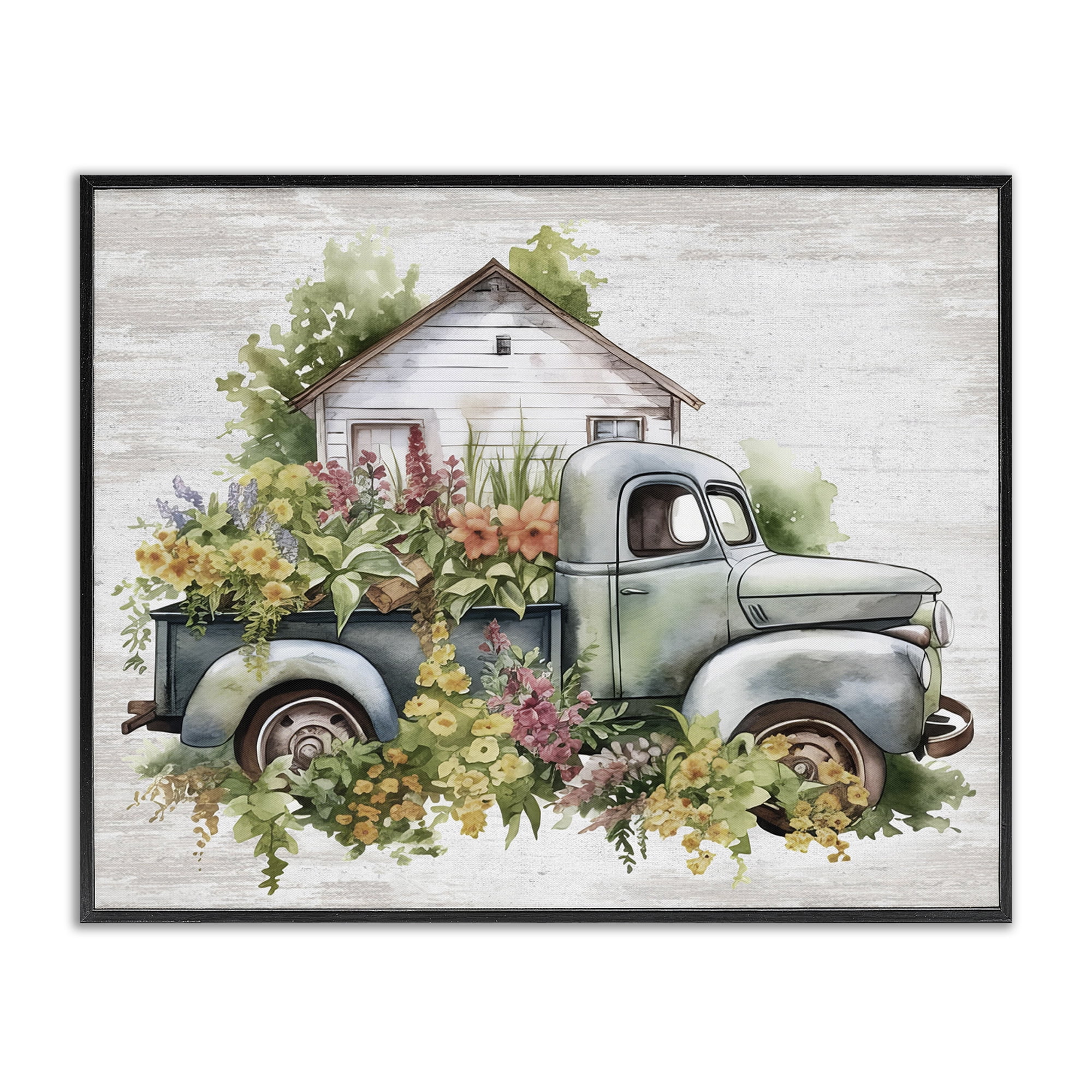 Stupell Industries Country Floral Truck Transportation Painting Black Framed Art Print Wall Art, 20 x 16