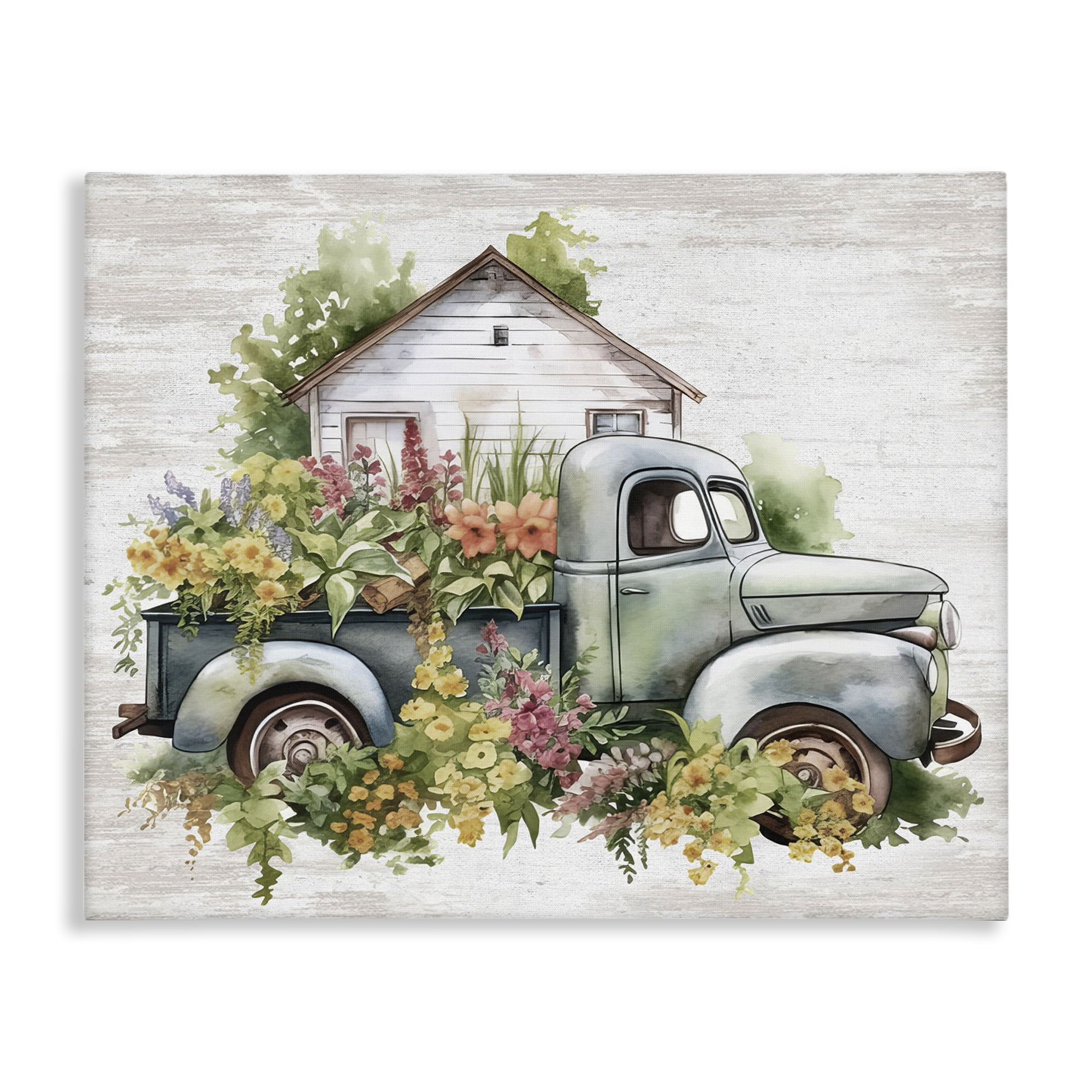 Stupell Industries Country Floral Truck Transportation Painting Gallery Wrapped Canvas Art Print Wall Art, 40 x 30