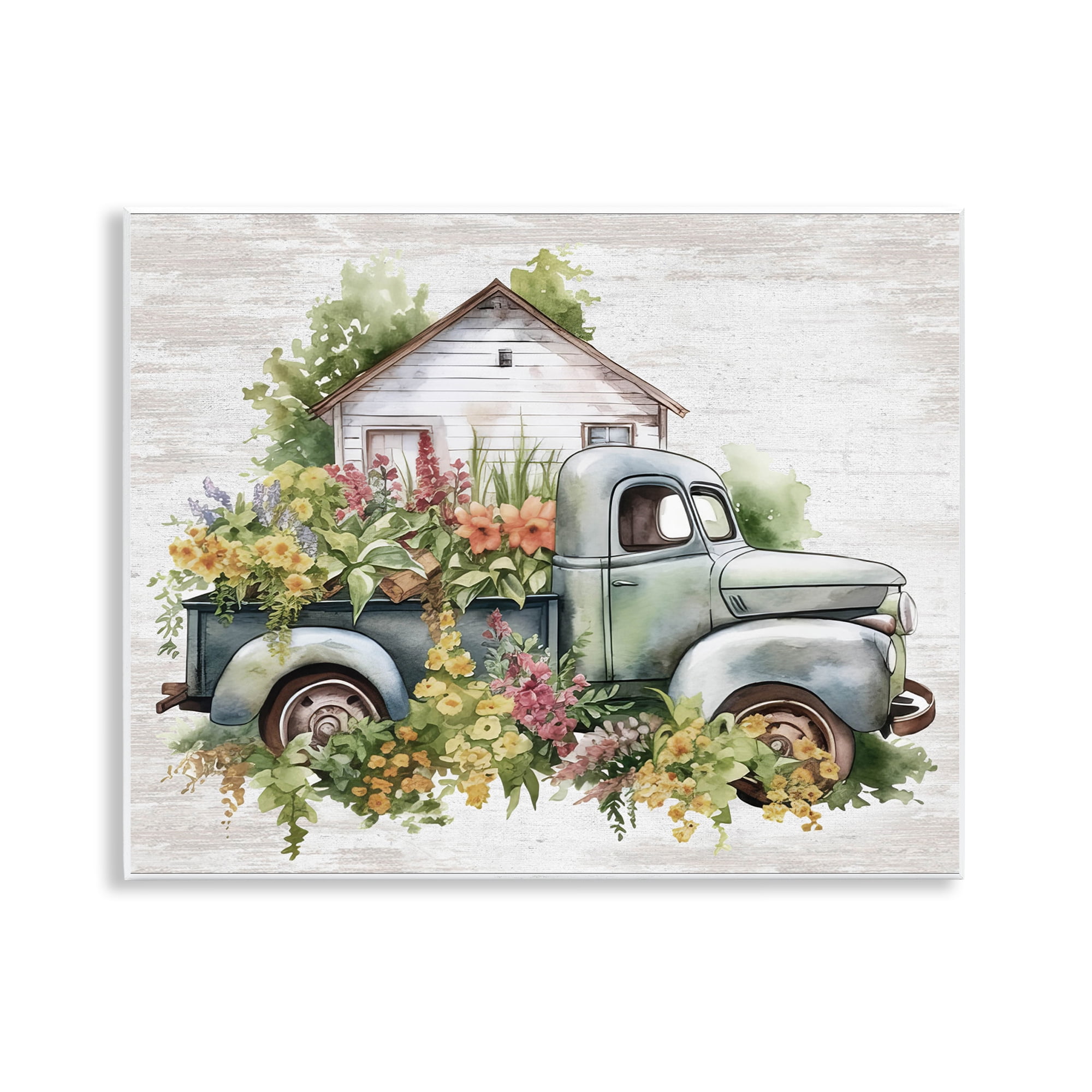 Vintage Floral Truck and Cottage Wall Art Print