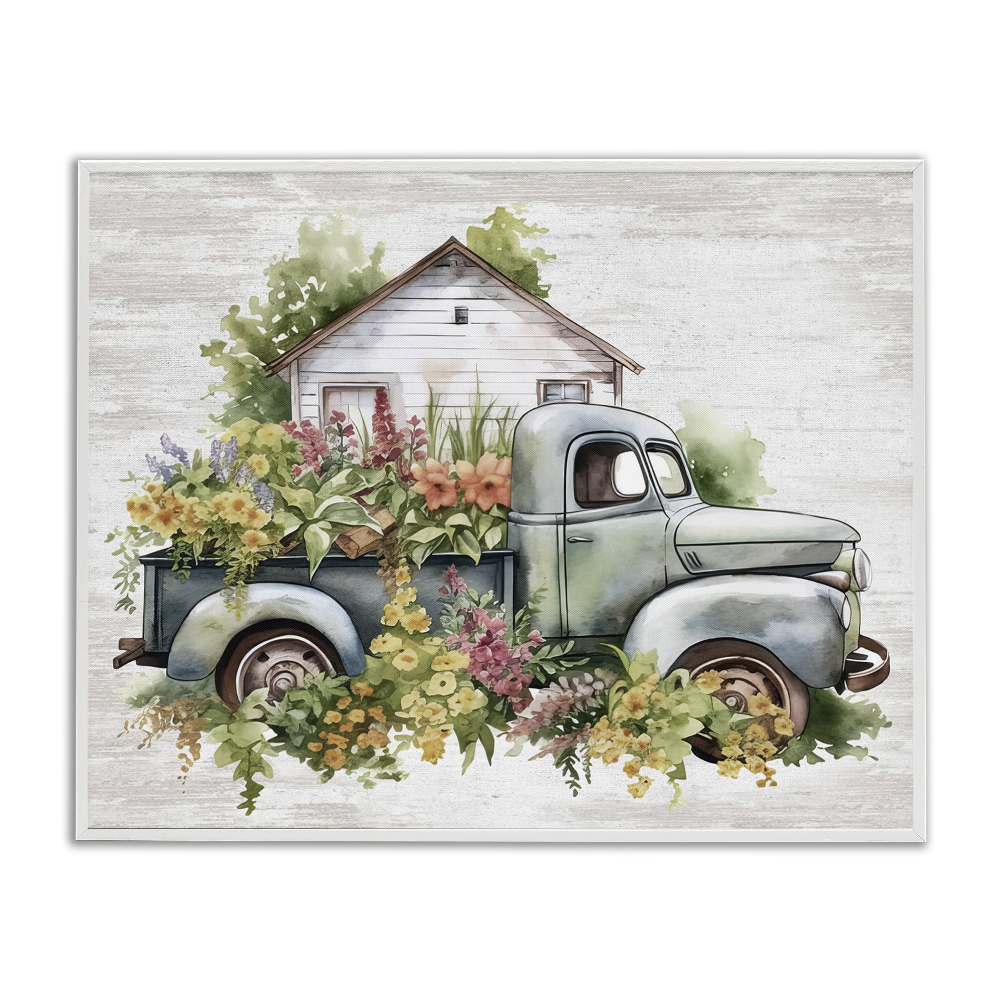 Stupell Industries Country Floral Truck Transportation Painting White Framed Art Print Wall Art, 20 x 16