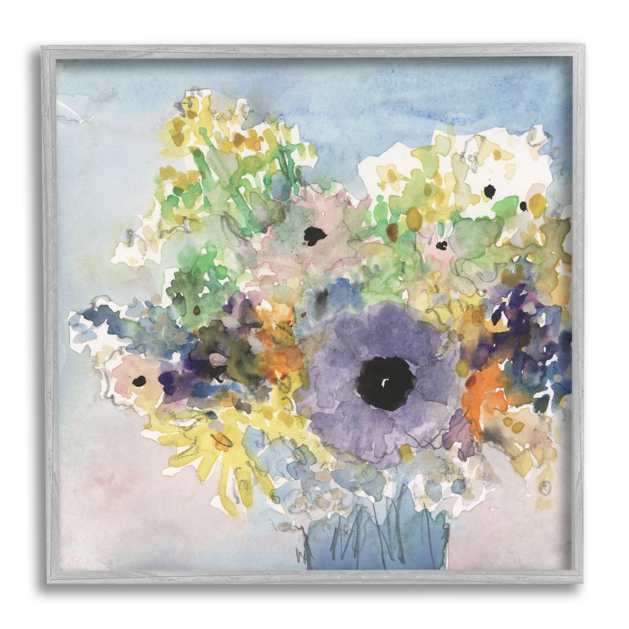 Stupell Industries Country Florals Watercolor Botanical & Floral Painting Gray Framed Art Print Wall Art, 17 x 17
