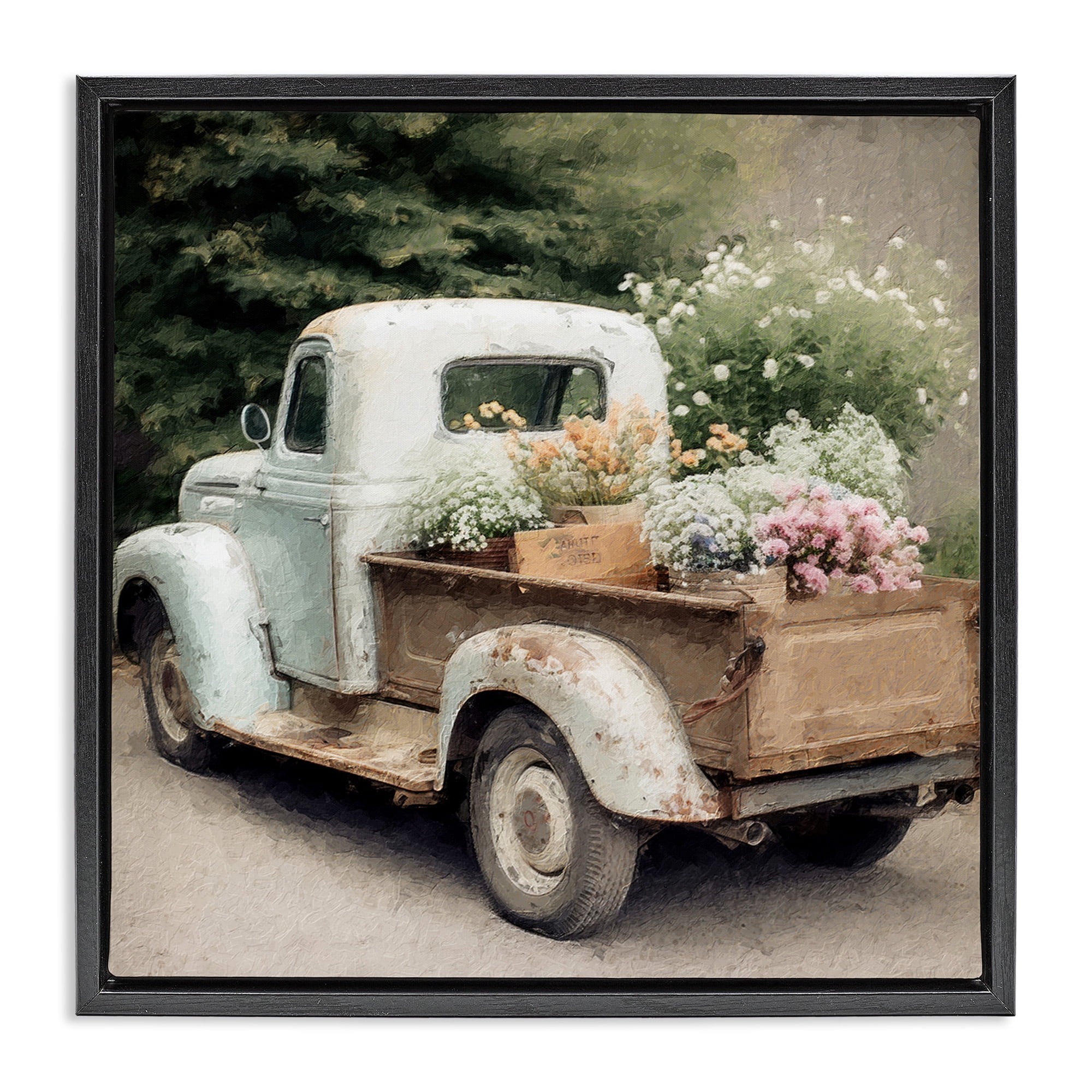 Stupell Industries Country Florals in Truck Transportation Painting Black Floater Framed Canvas Art Print Wall Art, 25 x 25