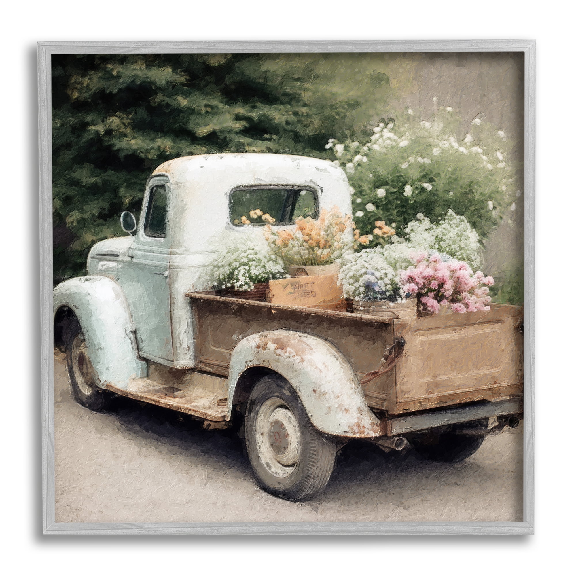 Stupell Industries Country Florals in Truck Transportation Painting Gray Framed Art Print Wall Art, 24 x 24