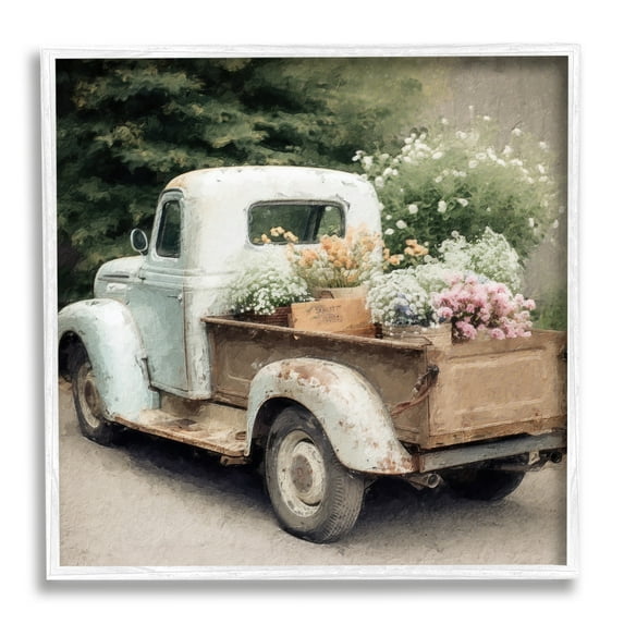 Stupell Industries Country Florals in Truck Transportation Painting White Framed Art Print Wall Art, 17 x 17