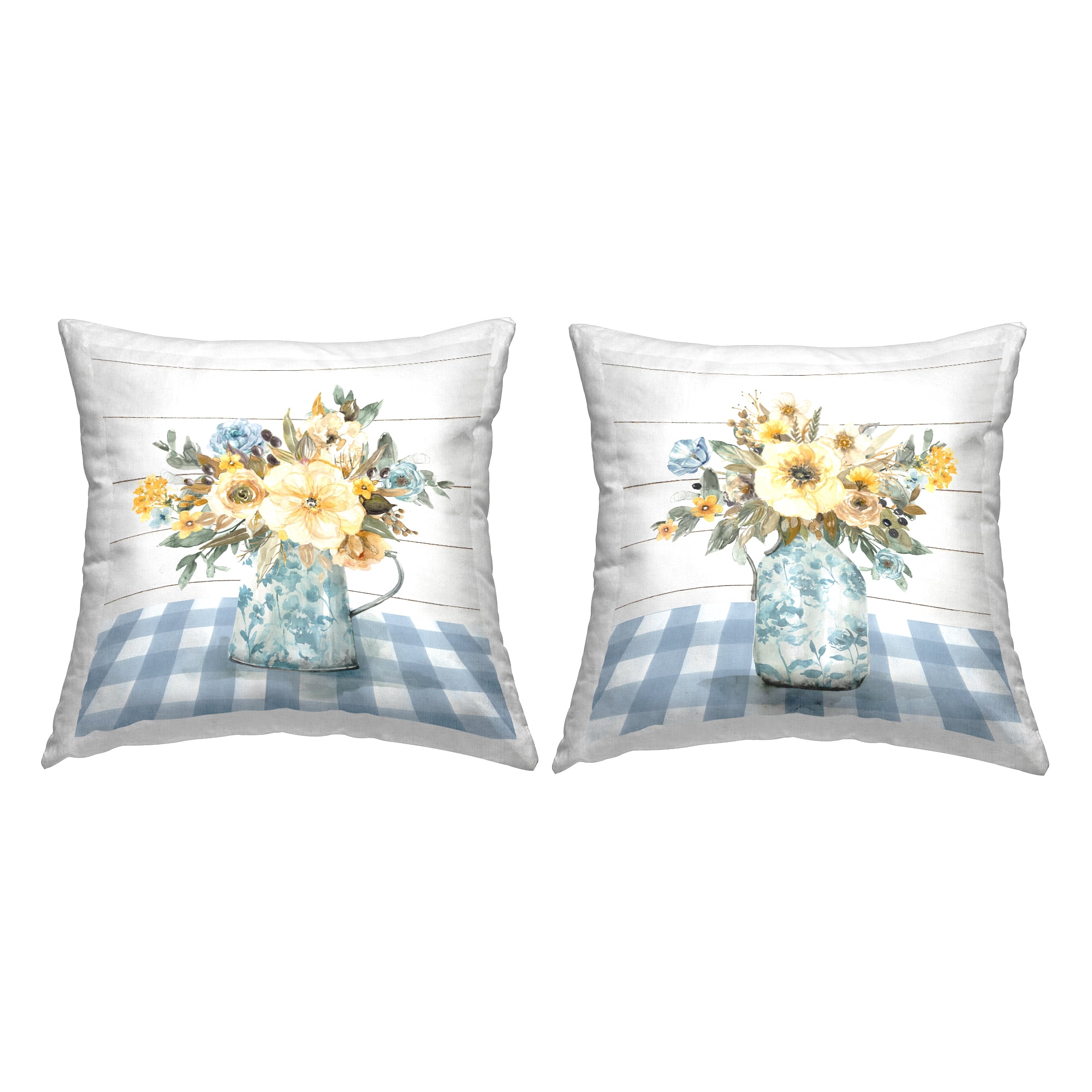 Stupell Industries Country Florals on Gingham 2 Piece Decorative Printed Throw Pillow Set, 18 x 18