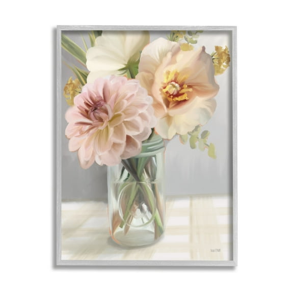 Stupell Industries Country Flower Arrangement Jar Bouquet Tartan Tabletop , 24 x 30, Design by House Fenway