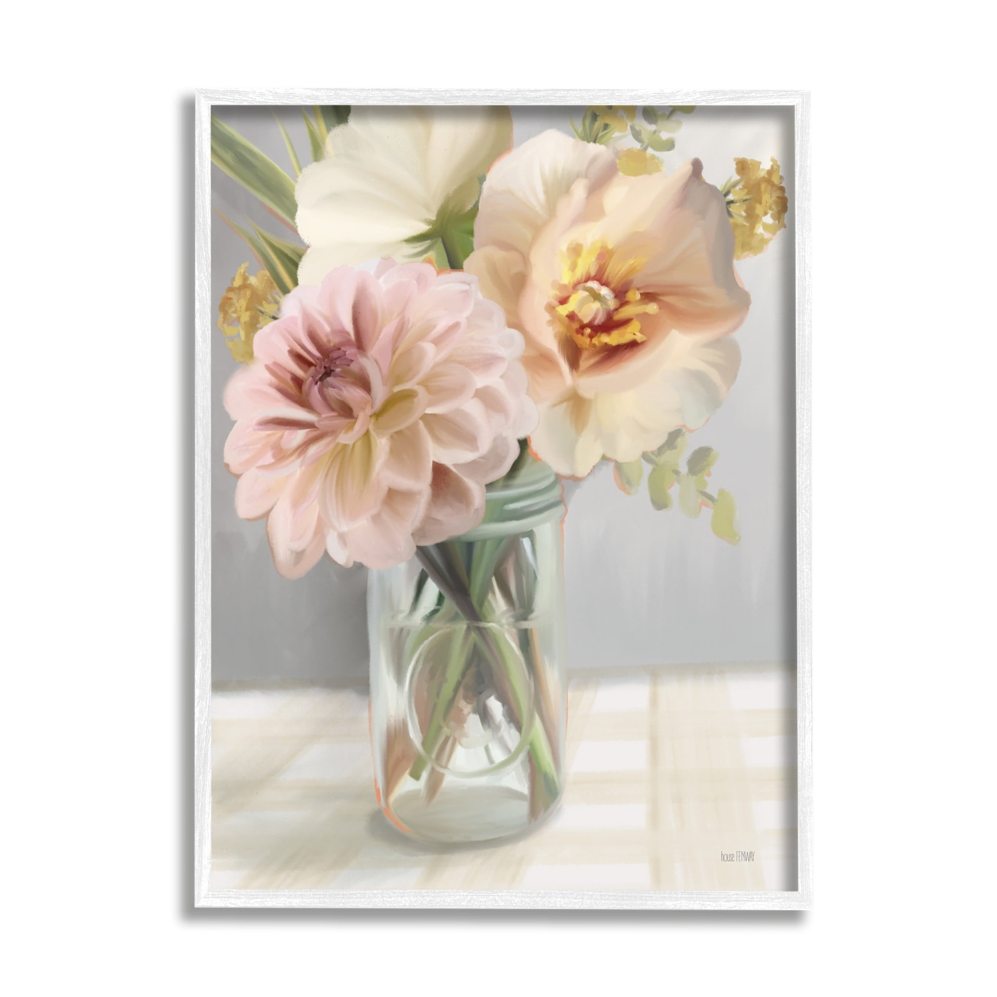 Stupell Industries Country Flower Arrangement Jar Bouquet Tartan Tabletop , 24 x 30, Design by House Fenway