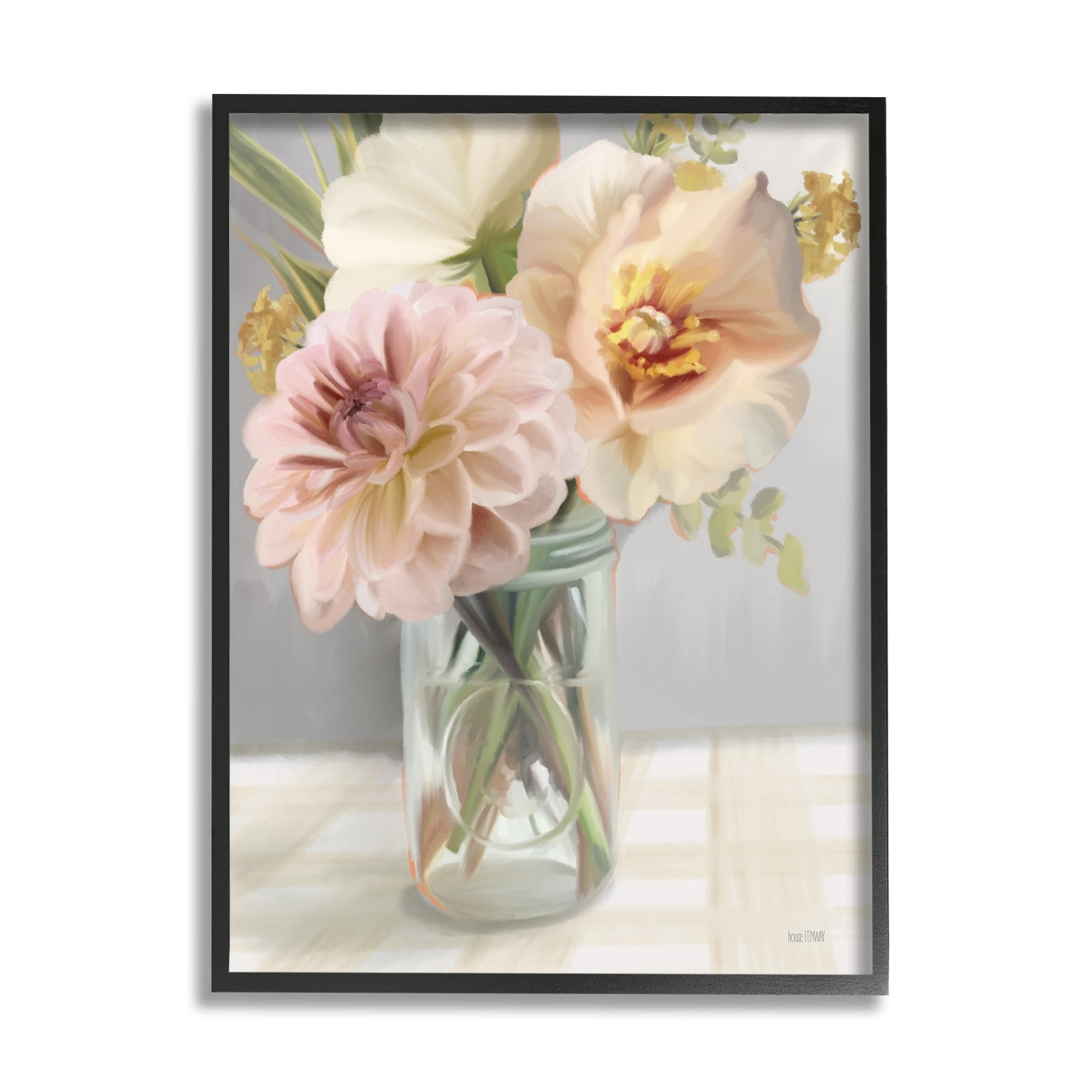 Stupell Industries Country Flower Arrangement Jar Bouquet Tartan Tabletop , 24 x 30, Design by House Fenway