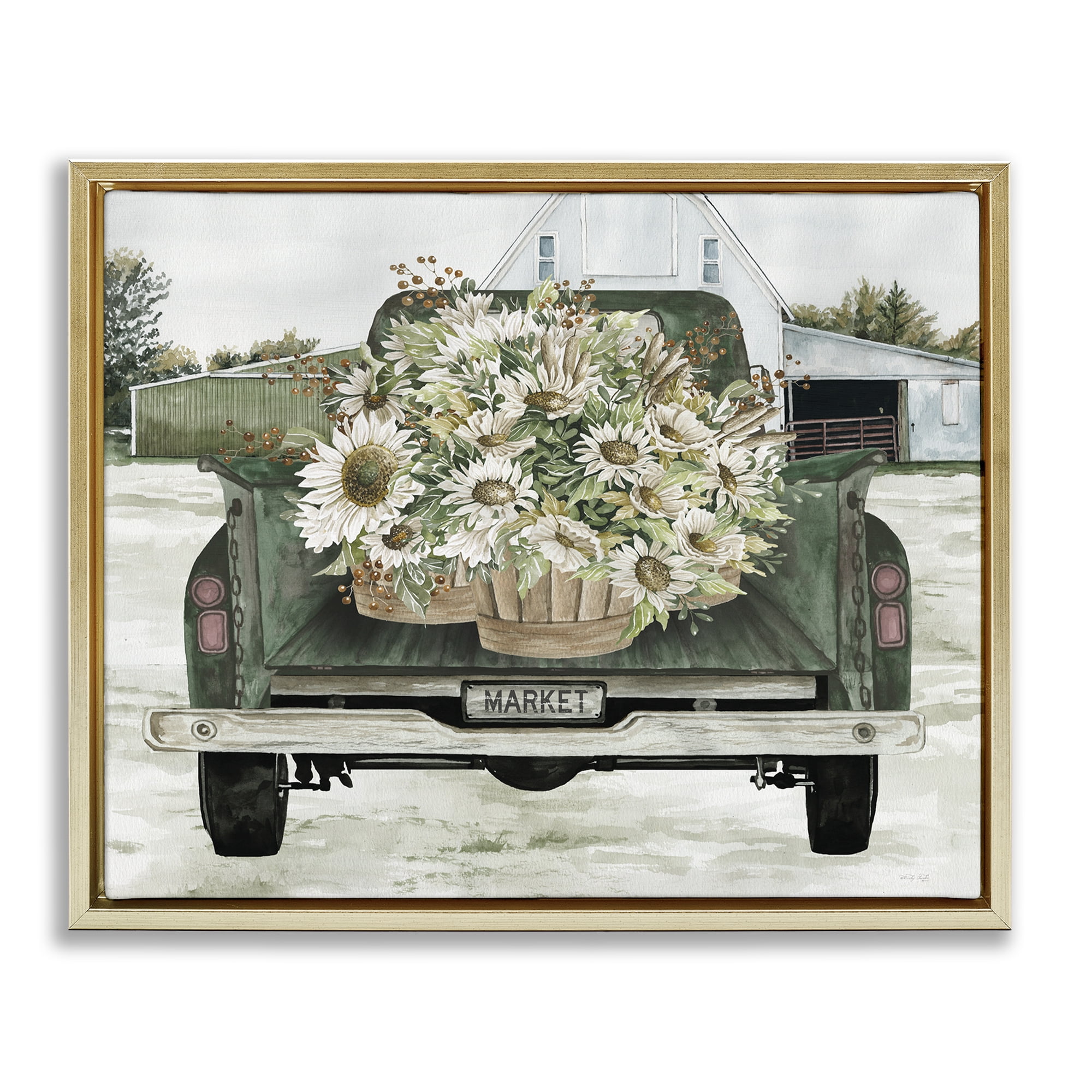 Stupell Industries Country Flower Delivery Baskets Gold Framed Floater Canvas Wall Art, design by Cindy Jacobs