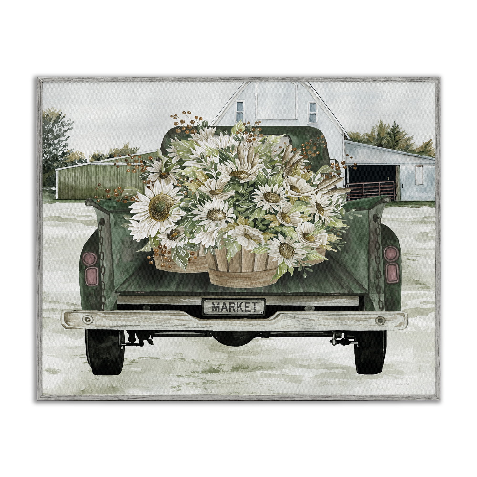 Stupell Industries Country Flower Delivery Baskets Gray Framed Giclee Art, design by Cindy Jacobs