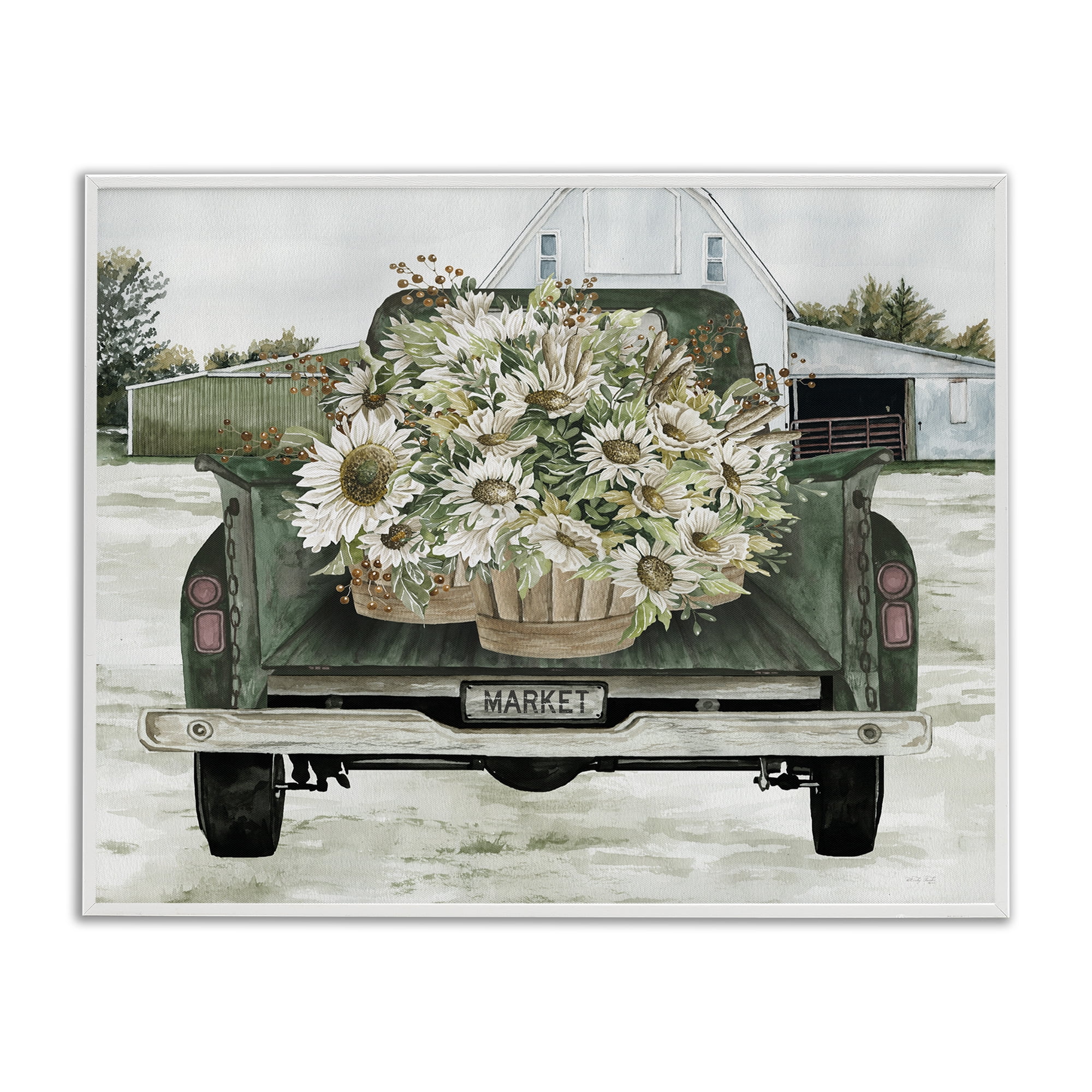 Stupell Industries Country Flower Delivery Baskets White Framed Giclee Art, design by Cindy Jacobs