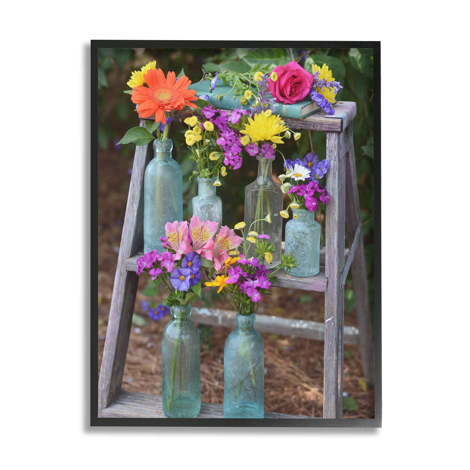 Stupell Industries Country Flower Jars Botanical & Floral Photography Black Framed Art Print Wall Art, 16 x 20