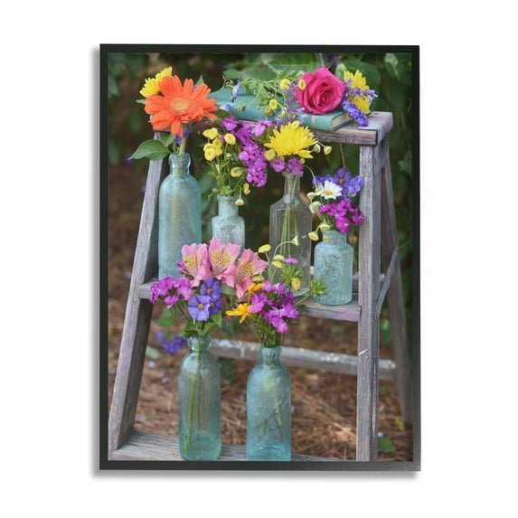 Stupell Industries Country Flower Jars Botanical & Floral Photography Black Framed Art Print Wall Art, 16 x 20