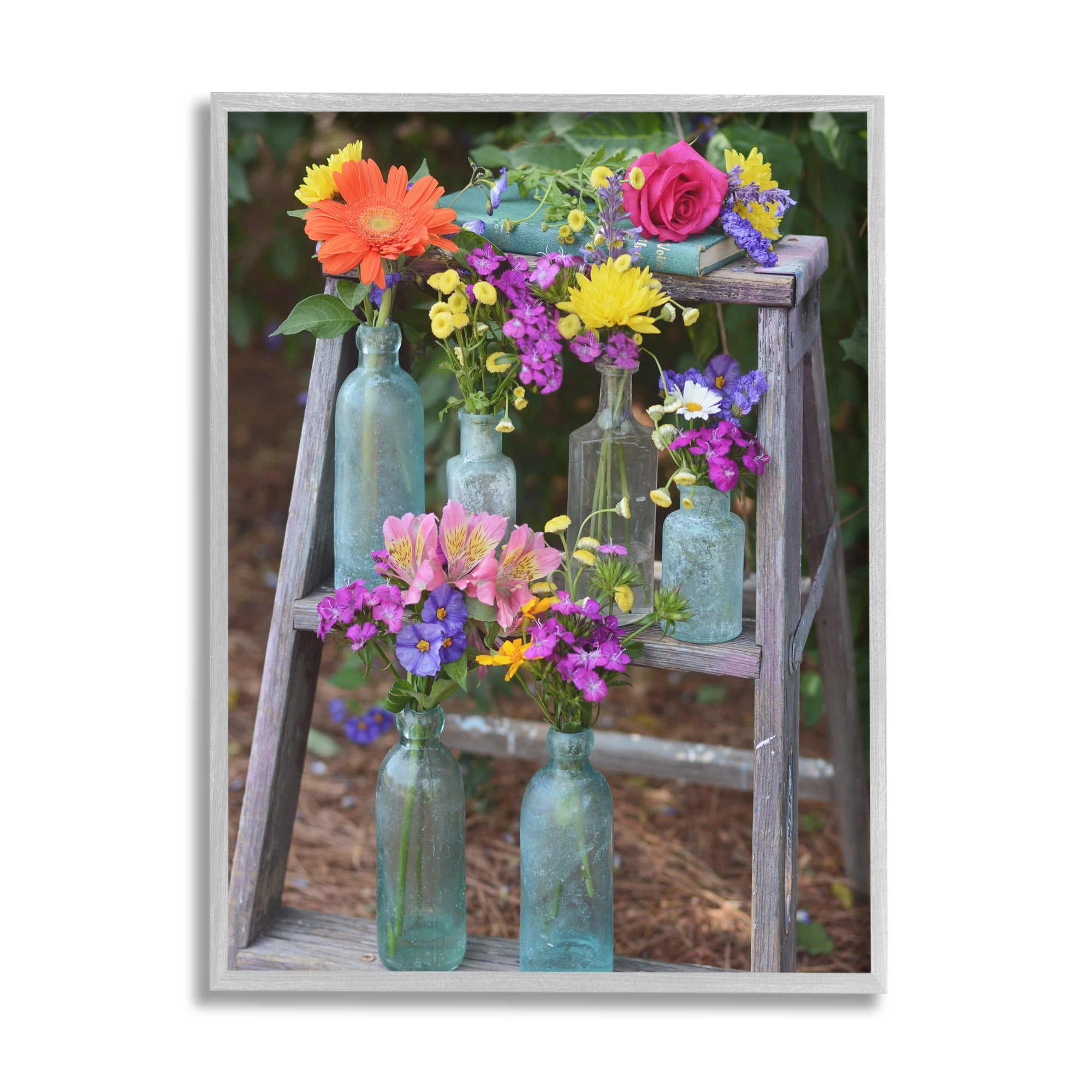 Stupell Industries Country Flower Jars Botanical & Floral Photography Gray Framed Art Print Wall Art, 24 x 30